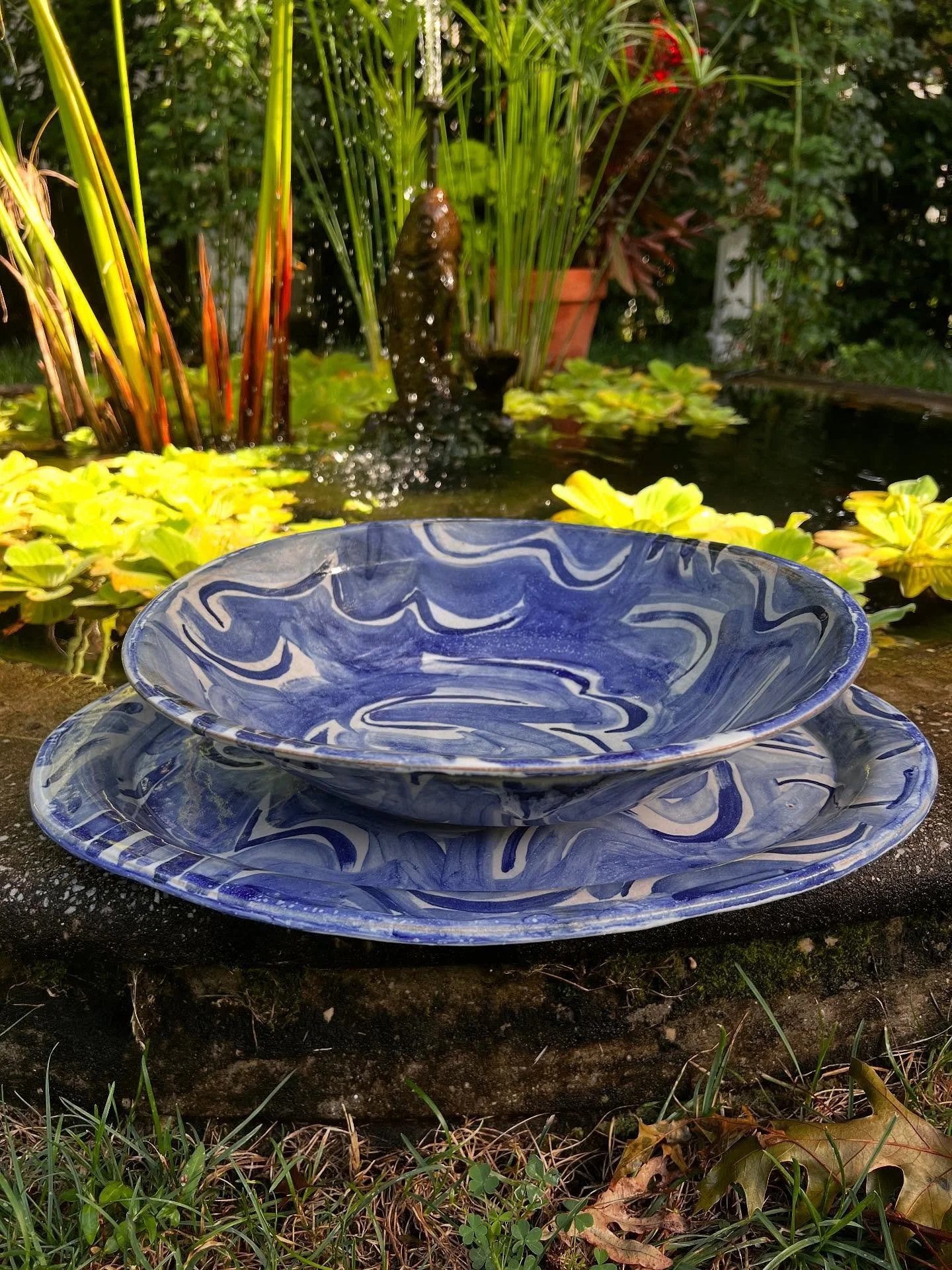 Large serving platter 18&rdquo; x 14&rdquo; and serving bowl 14&rdquo; diameter in cobalt wash glaze. Making these to order. 
#eastrockceramics #tableware #dinnerware #studiopottery #pottery #potterywheel