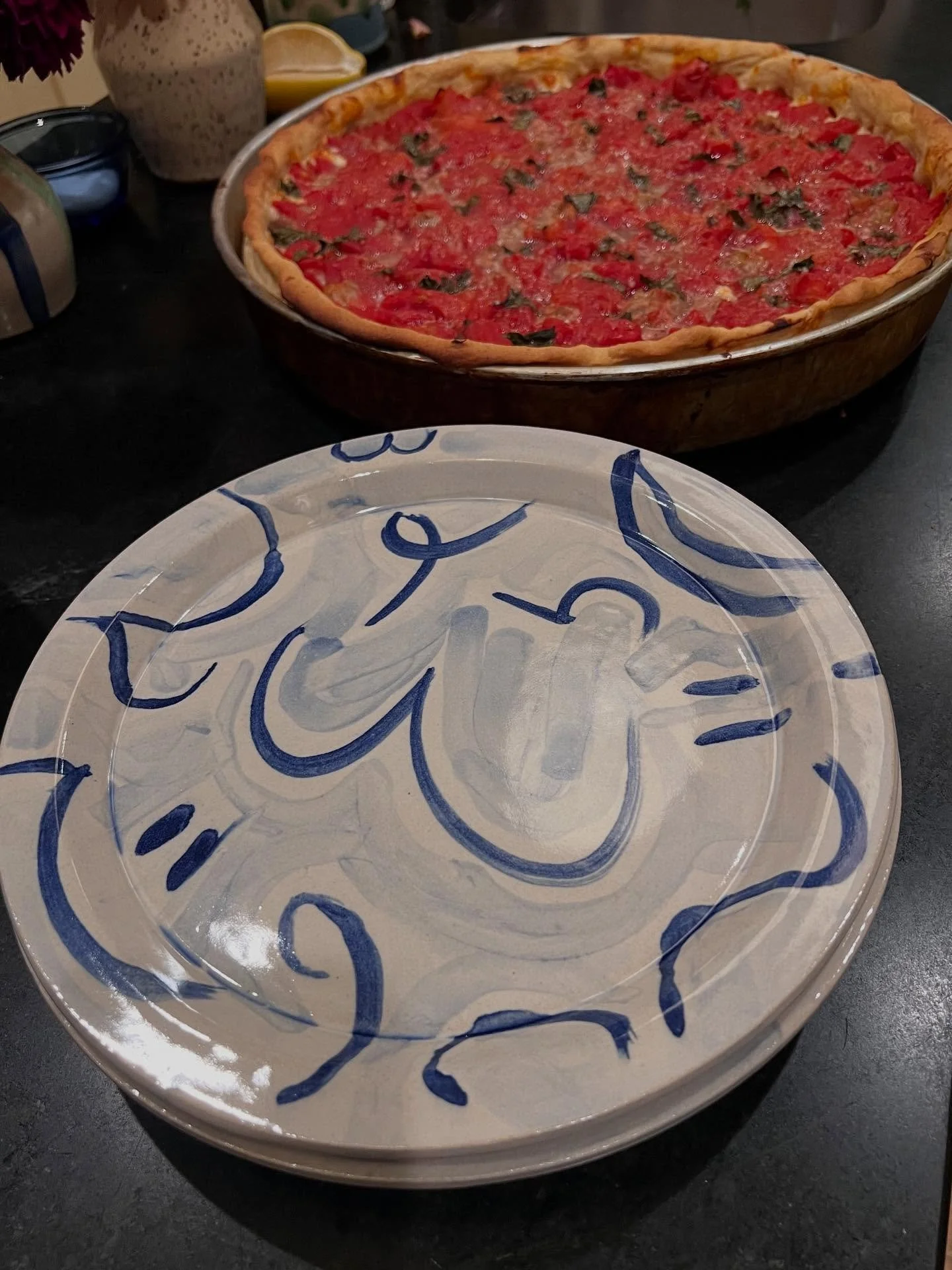 New plates just out of the kiln. Homemade pizza. #eastrockceramics #tableware #dinnerware #pottery #studiopottery