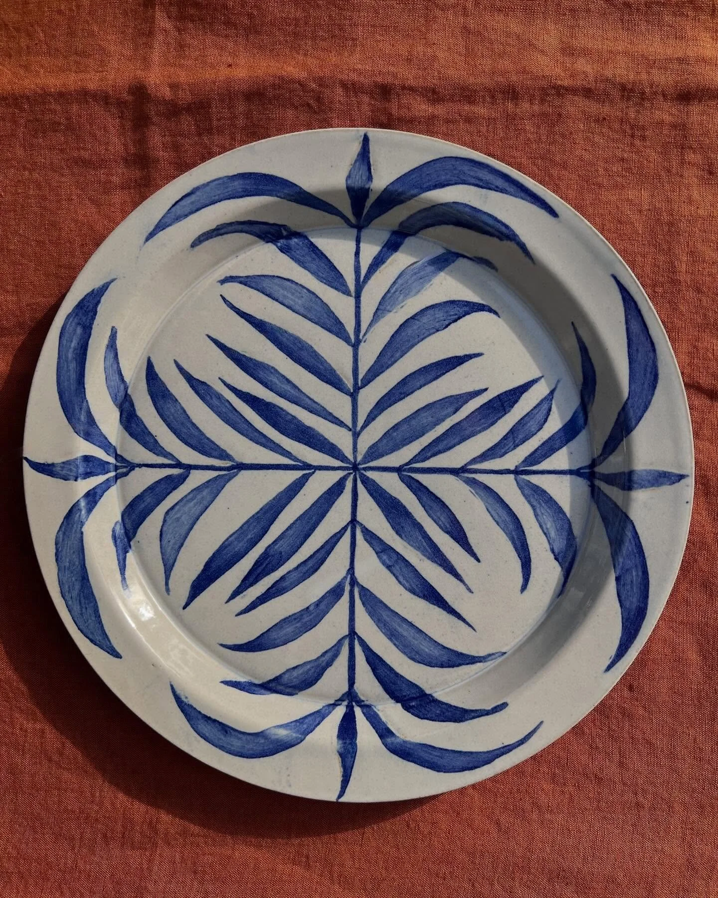 New plates &amp; bowls 2026 Dinnerware @eastrockceramics White glaze w cobalt wash on buff stoneware. Glazed both sides, dishwasher safe. 
#pottery #studiopottery #tableware #eastrockceramics