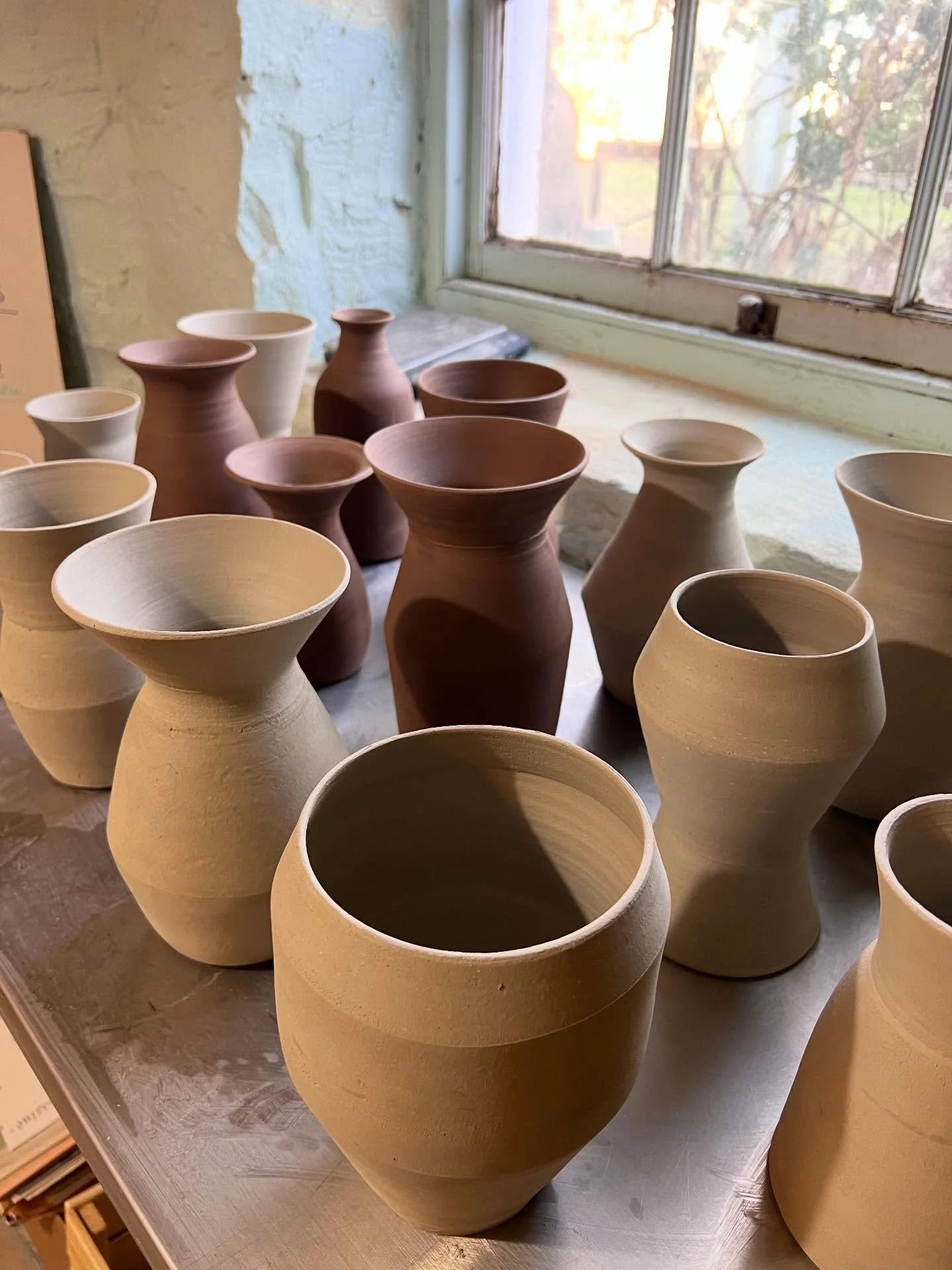 Vases 🏺 in progress. ++studio diary++ for my gardening friends #eastrockceramics #pottery #studiopottery #greenware #vase