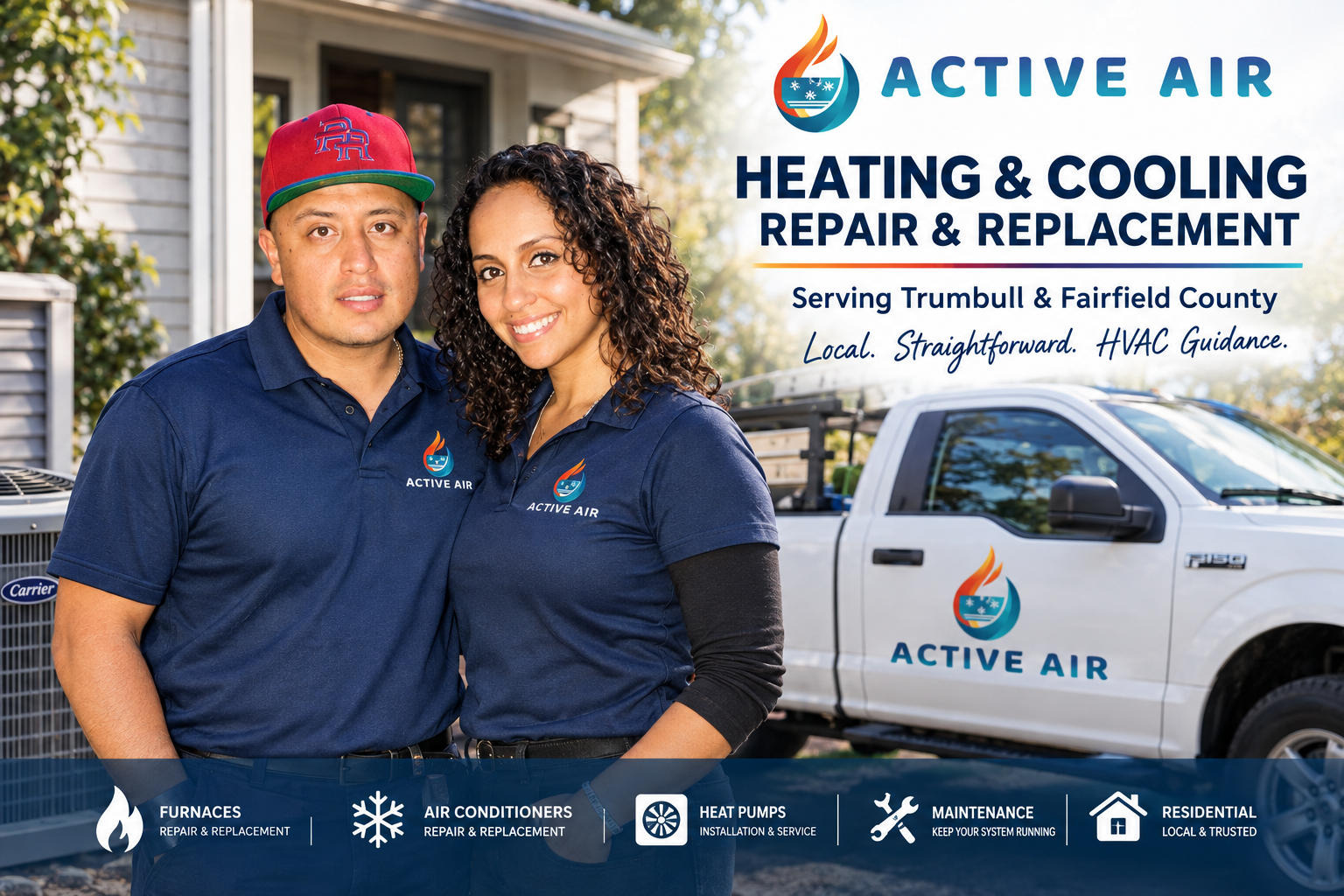 Active Air owners providing residential heating and cooling repair, replacement, heat pump, and AC maintenance in Trumbull and Fairfield County CT.