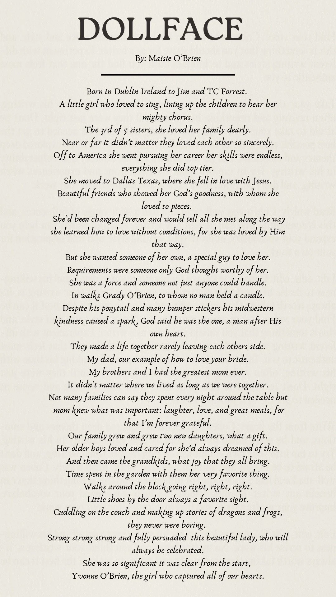 Dollface, a poem by Maisie O’Brien