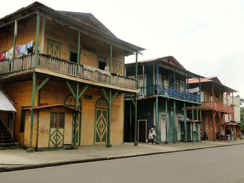 Street of wooden houses in Colón, Panama