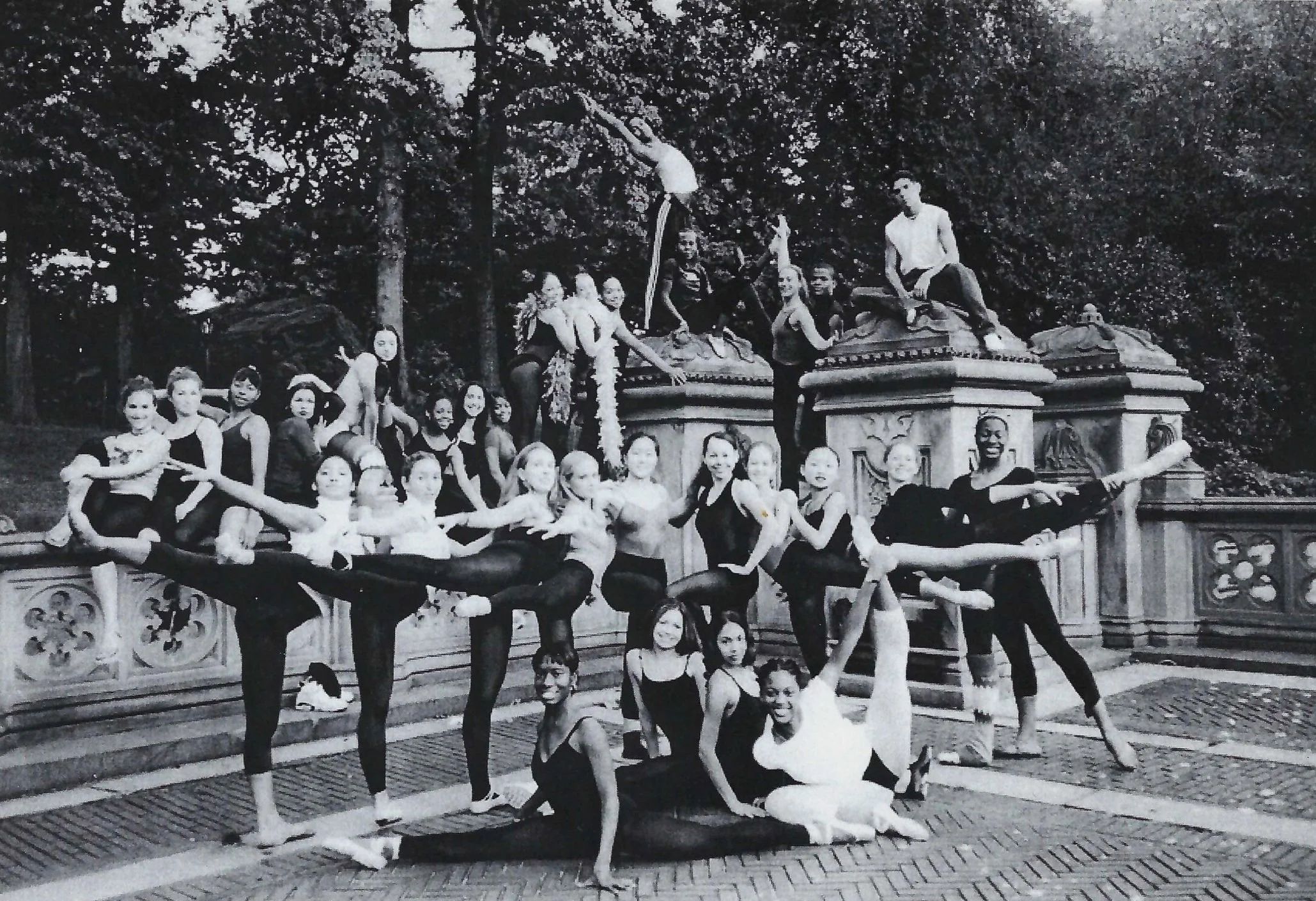 Archive photo: young dancers posing together in a park