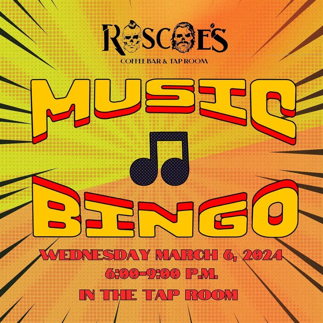 Music Bingo is back tonight @ 6pm!

💀💀☕️🍺🎵❓

#music #bingo #musicbingo #roscoeswearecfraft #craftbeer #taproom #coffeeshop #bargames #community @historicdepotdistrict @mainstreetrichmondin @homeinwayne