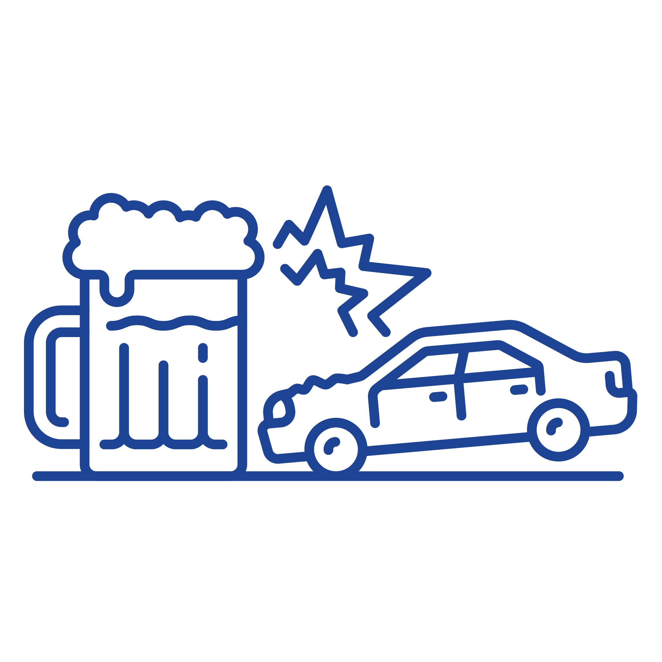 Car icon crashing into a mug of beer