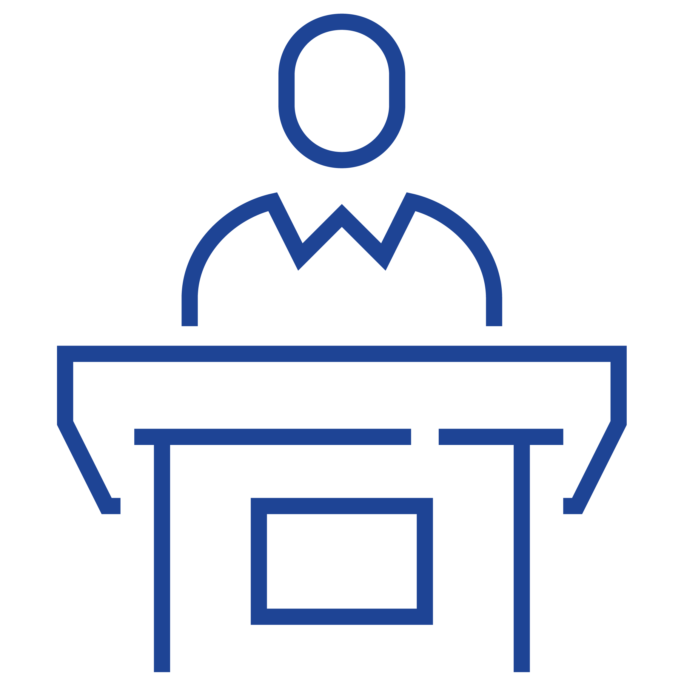 Symbolic judge behind a podium