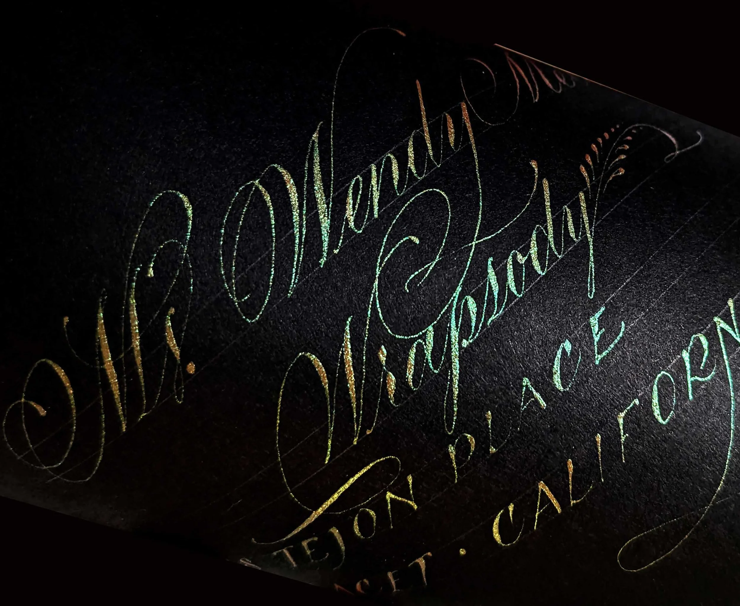 INTERFERENCE INK GREEN GOLD CALLIGRAPHY.jpg