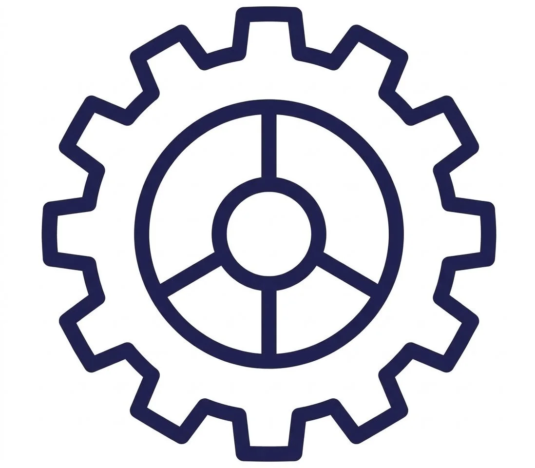 A graphic of a gear with a circular pilot inside.