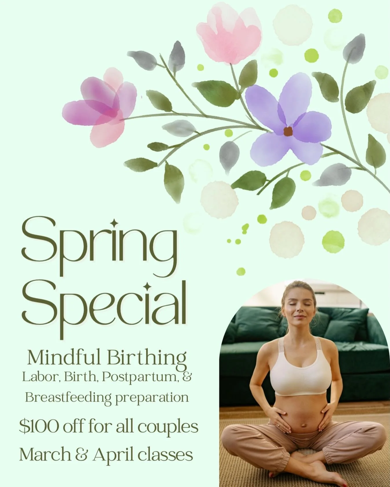🌸 Don&rsquo;t forget, Spring Special is still running! 🌸
Any families signing up for the March or April sessions of Mindful Birthing class automatically receive $100 off! 🤩 Please share with an expecting mama you know who&rsquo;s still looking for