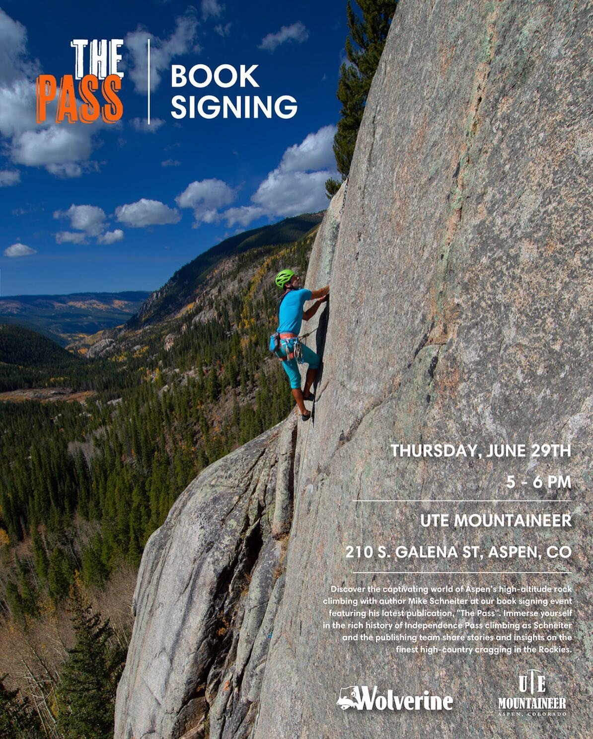 TONIGHT!!! Join us @utemountaineer for a book signing with local author @mike.schneiter @glenwoodclimbingguides. Share the stoke on Colorado&rsquo;s most historic alpine area. See you there!!