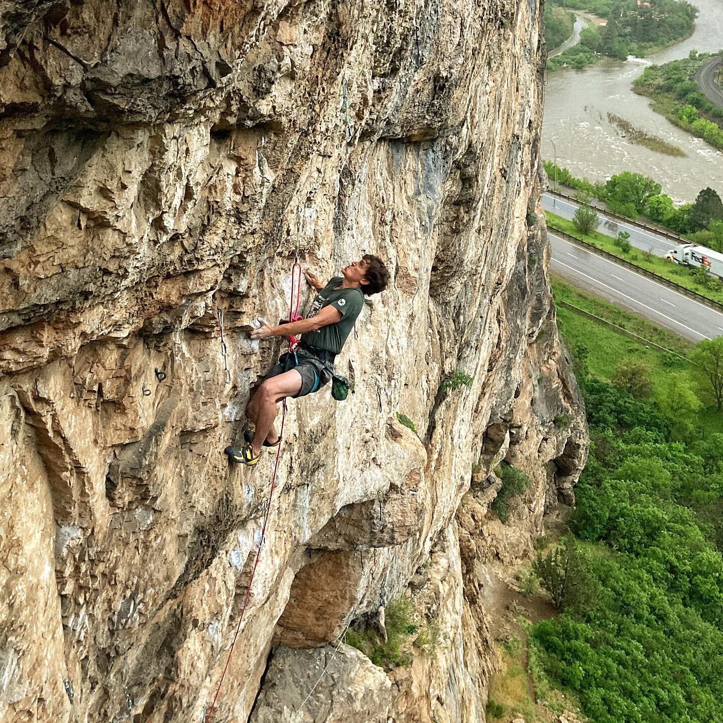 Rifle is closed, so @sawyerclimbs goes truckin&rsquo; on Long Haul at the Puoux. Thanks to the @asca_bolt_replacement for the hardware upgrade on this  1990s-era route.