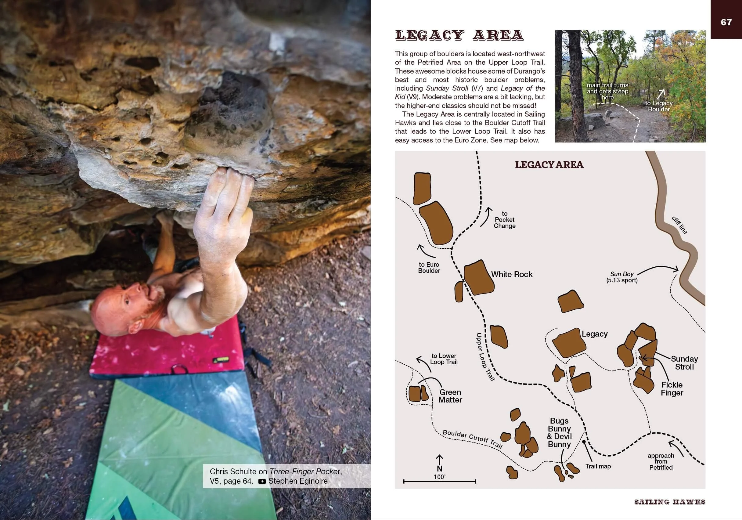 Image shows pages 66-67 with action photo and map.