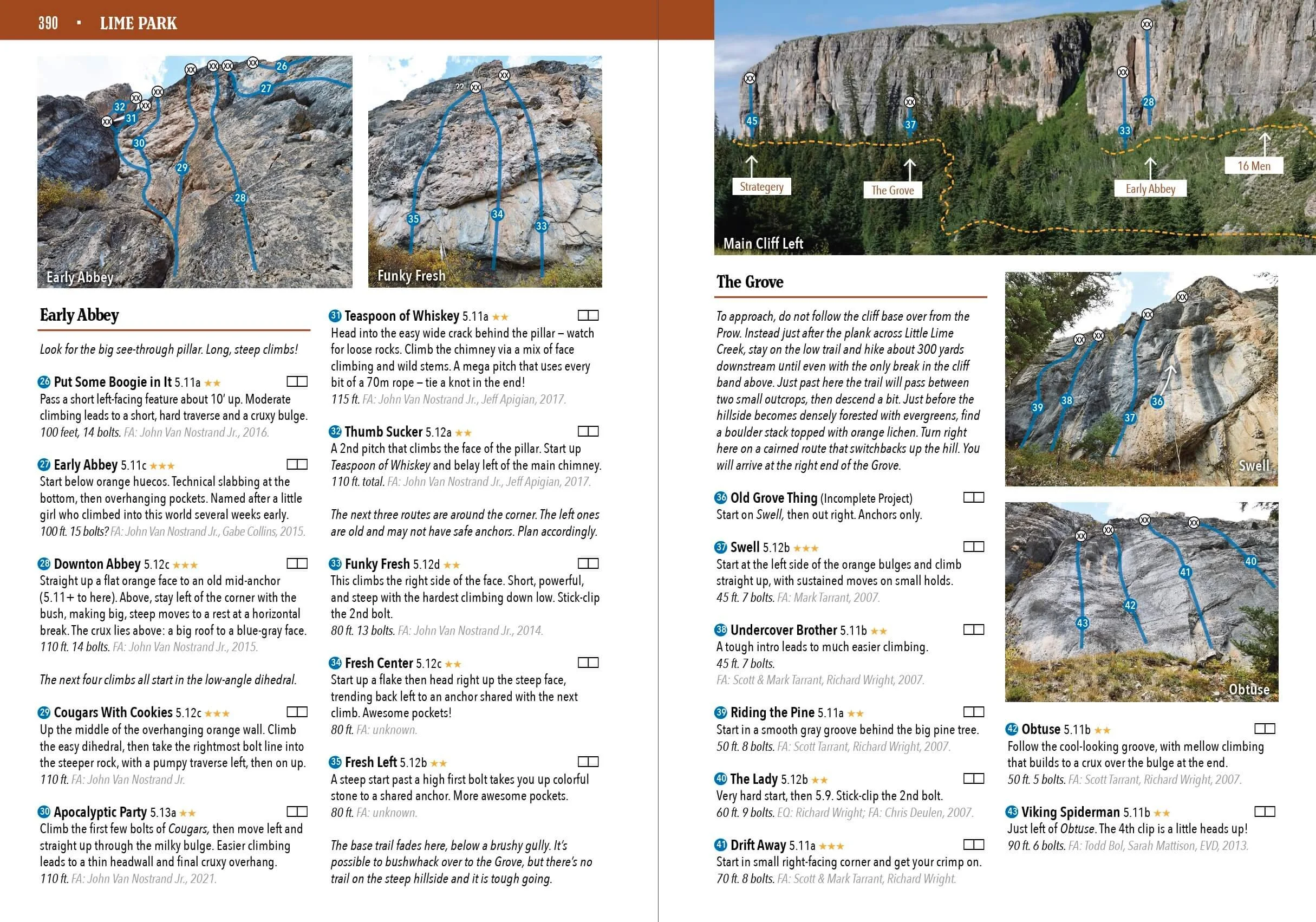 Interior page spread with photo of route lines and route description examples.
