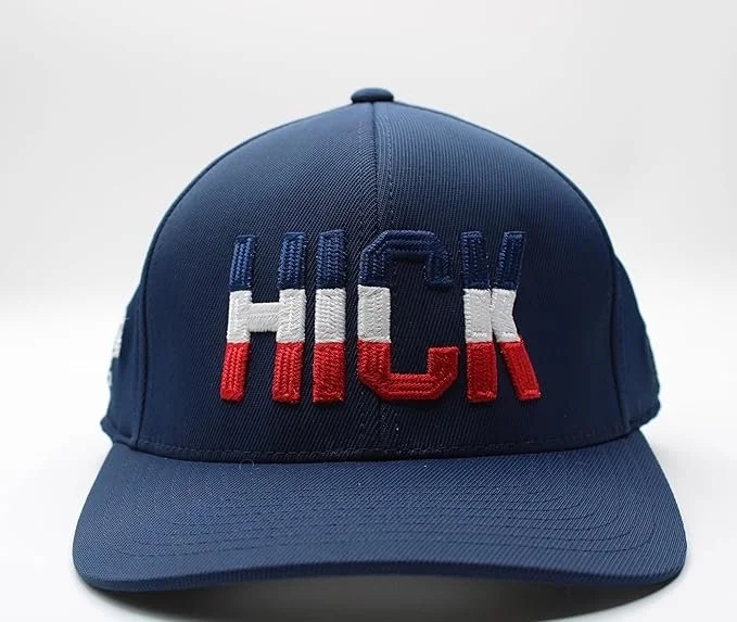 Hick Premium Baseball Cap, Navy Blue W/ Red White Blue Logo