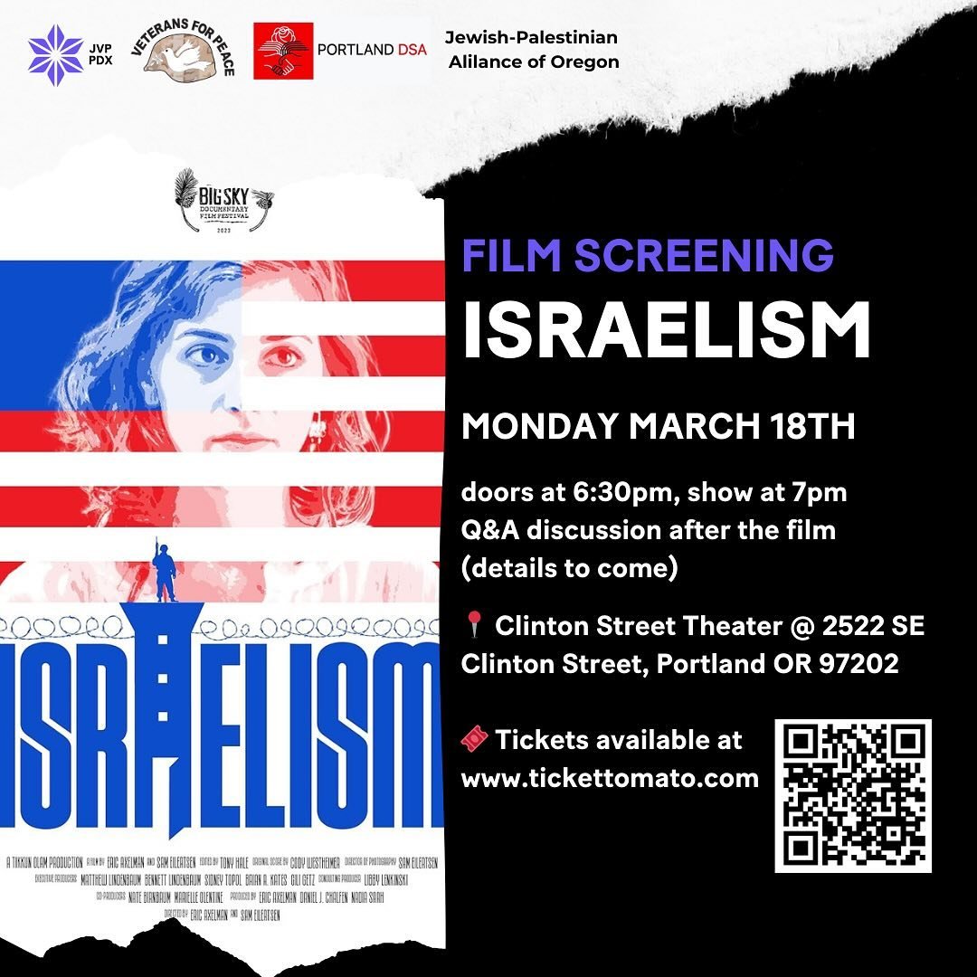 🎥 Join us for a screening of ISRAELISM (@israelismfilm ), award-winning documentary on the transformation of American Jews in relation to Israel/Palestine. 

There will be a Q&amp;A after the film. Further details to come.

🎟️ Tickets available at 