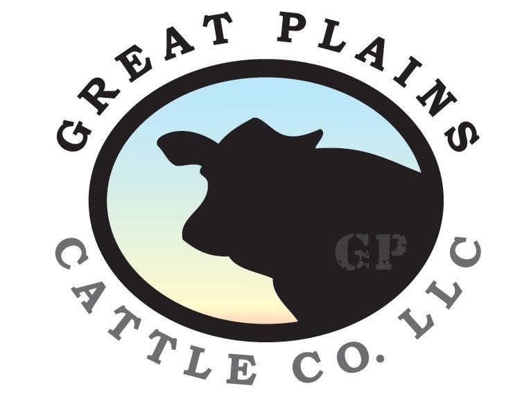 Great Plains Cattle Co Logo oval with a black cow silhouette, sponsoring Prairie Loft's Steak & Ale Fundraiser.