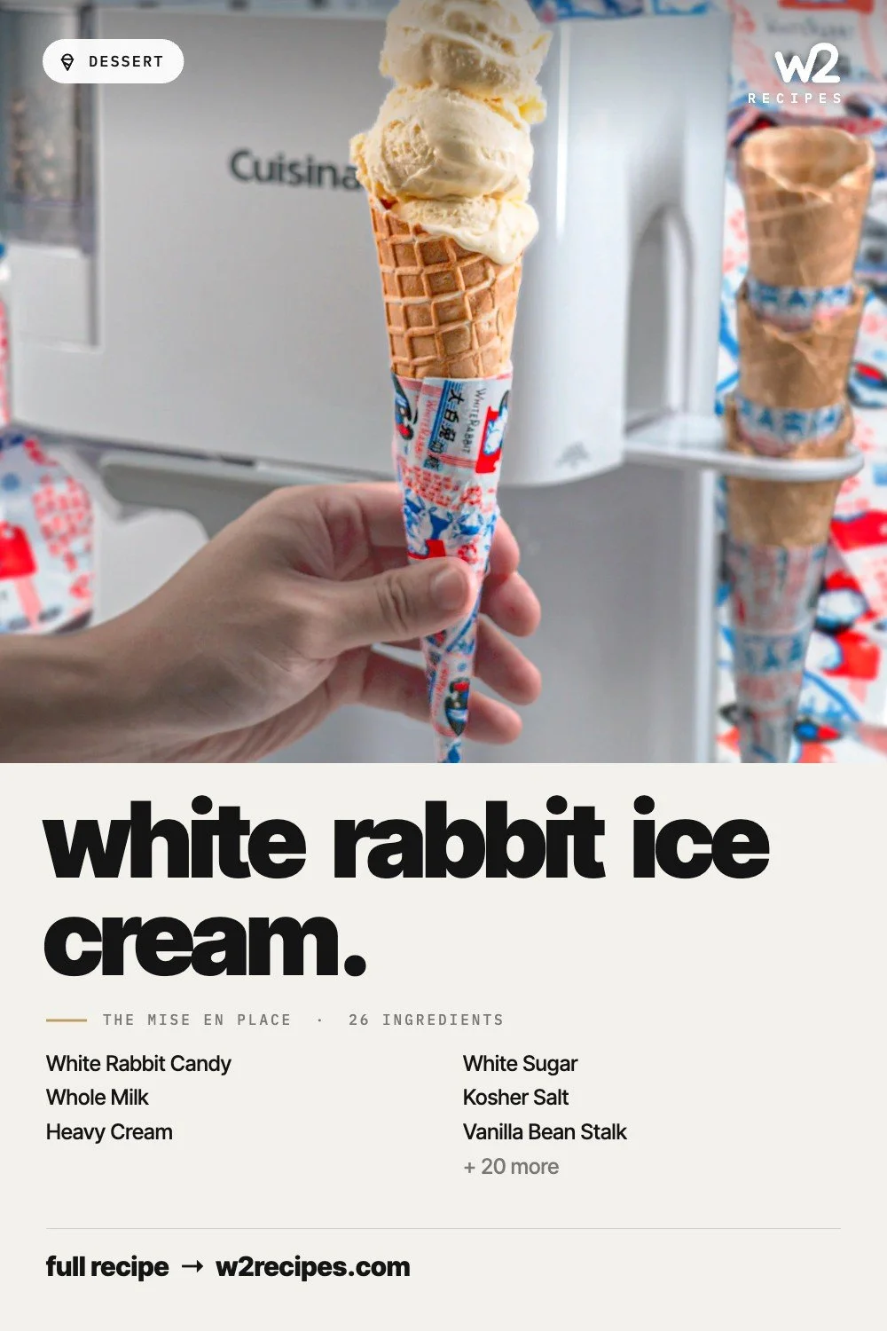 White Rabbit Ice Cream recipe — Pinterest pin with ingredient list | W2 RECIPES