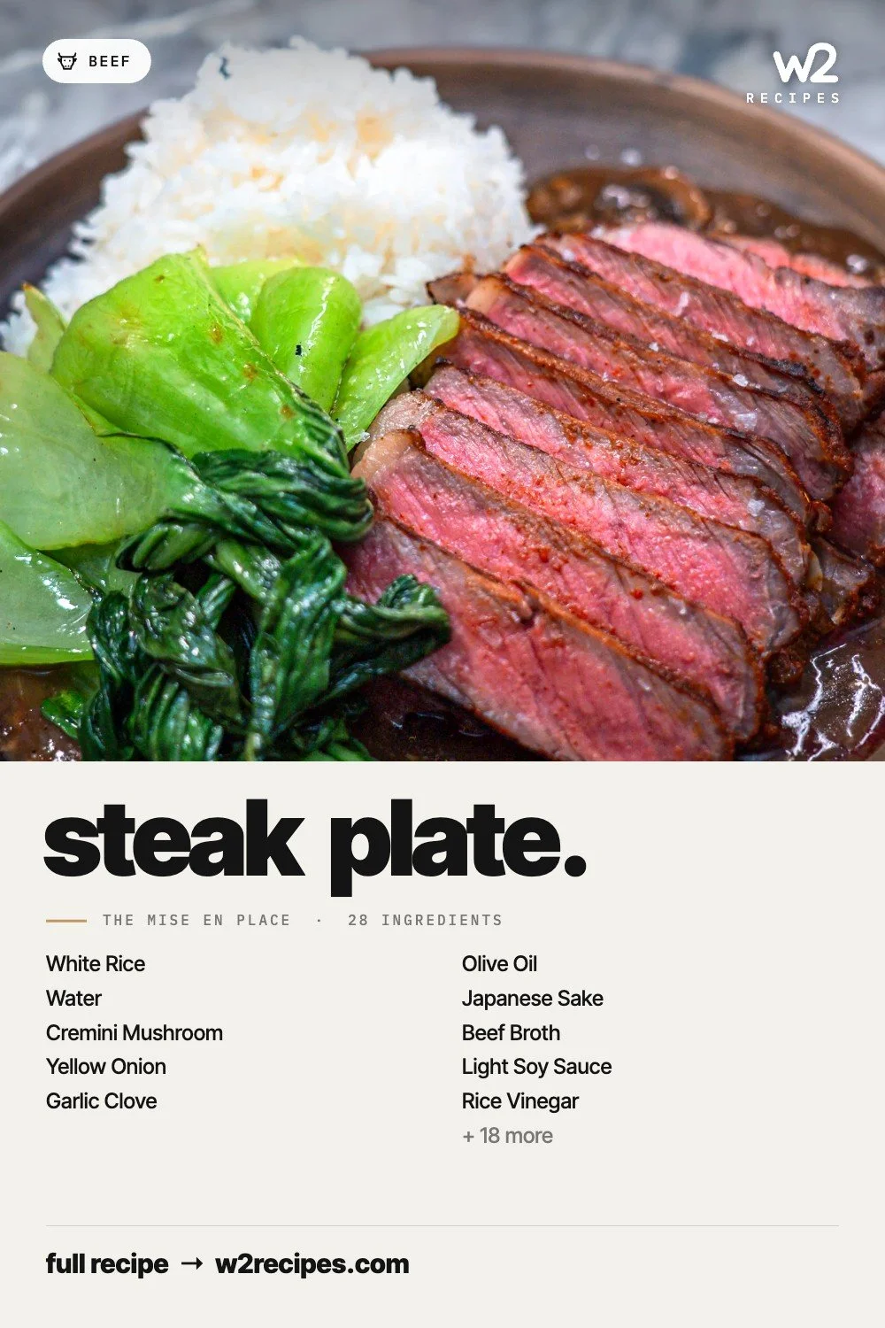 Steak Plate recipe — Pinterest pin with ingredient list | W2 RECIPES
