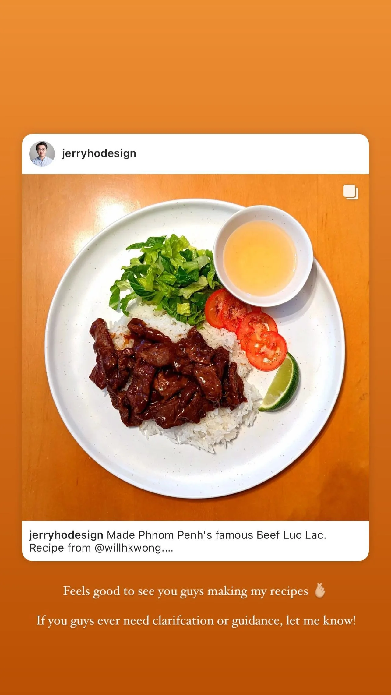 A follower's Beef Luc Lac, shared on Instagram