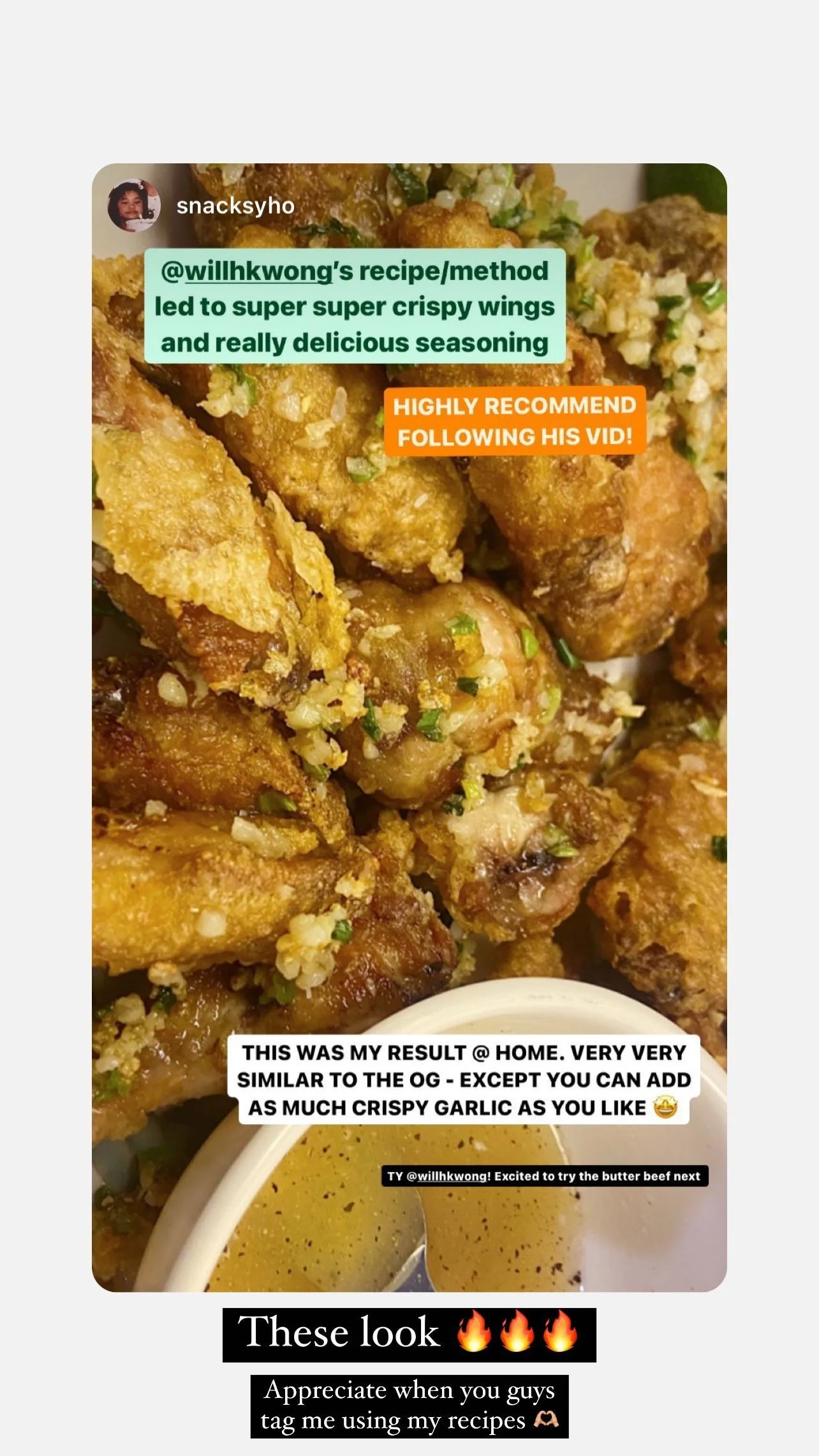 A follower's Phnom Penh wings, shared on Instagram