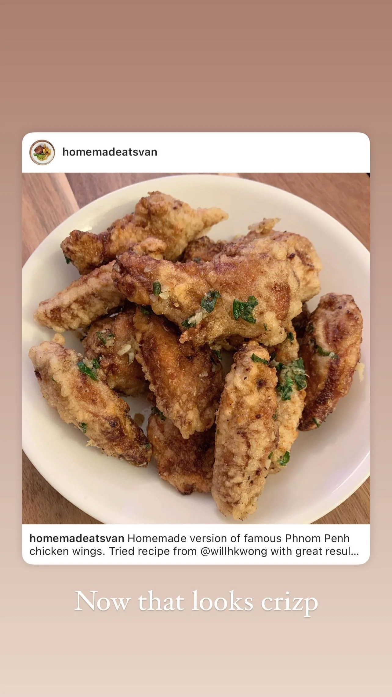 A follower's Phnom Penh wings, shared on Instagram