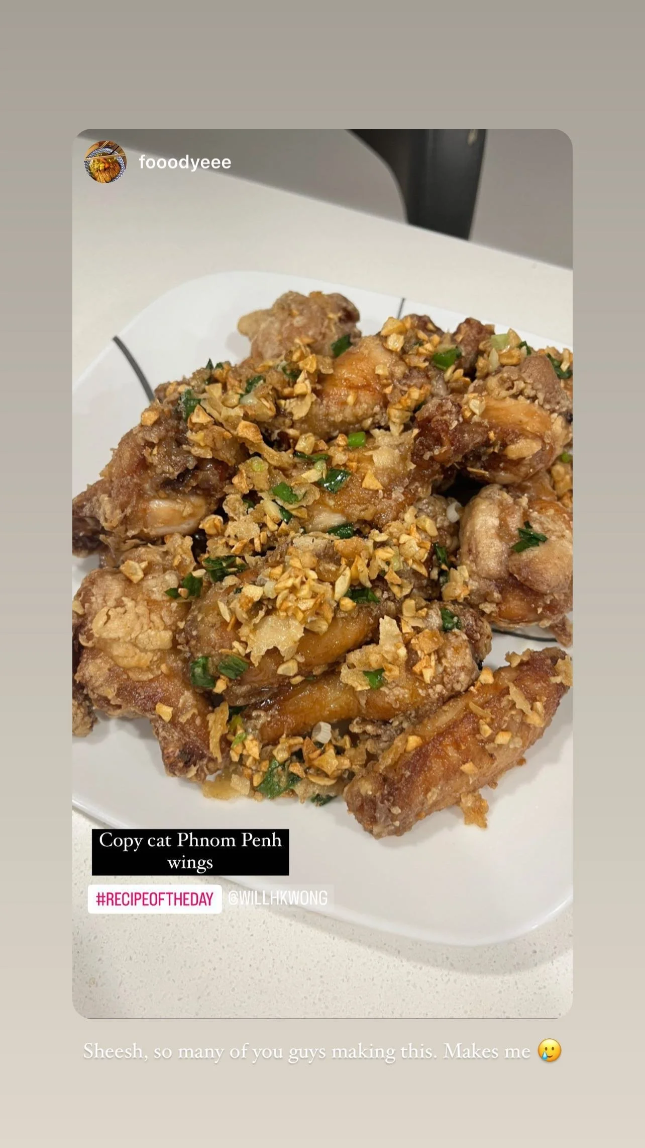 A follower's Phnom Penh wings, shared on Instagram