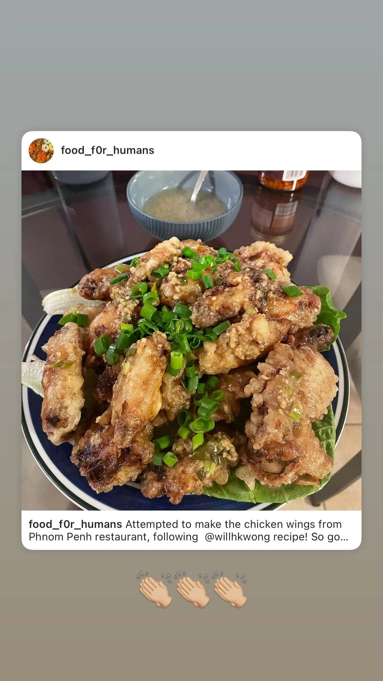 A follower's Phnom Penh wings, shared on Instagram