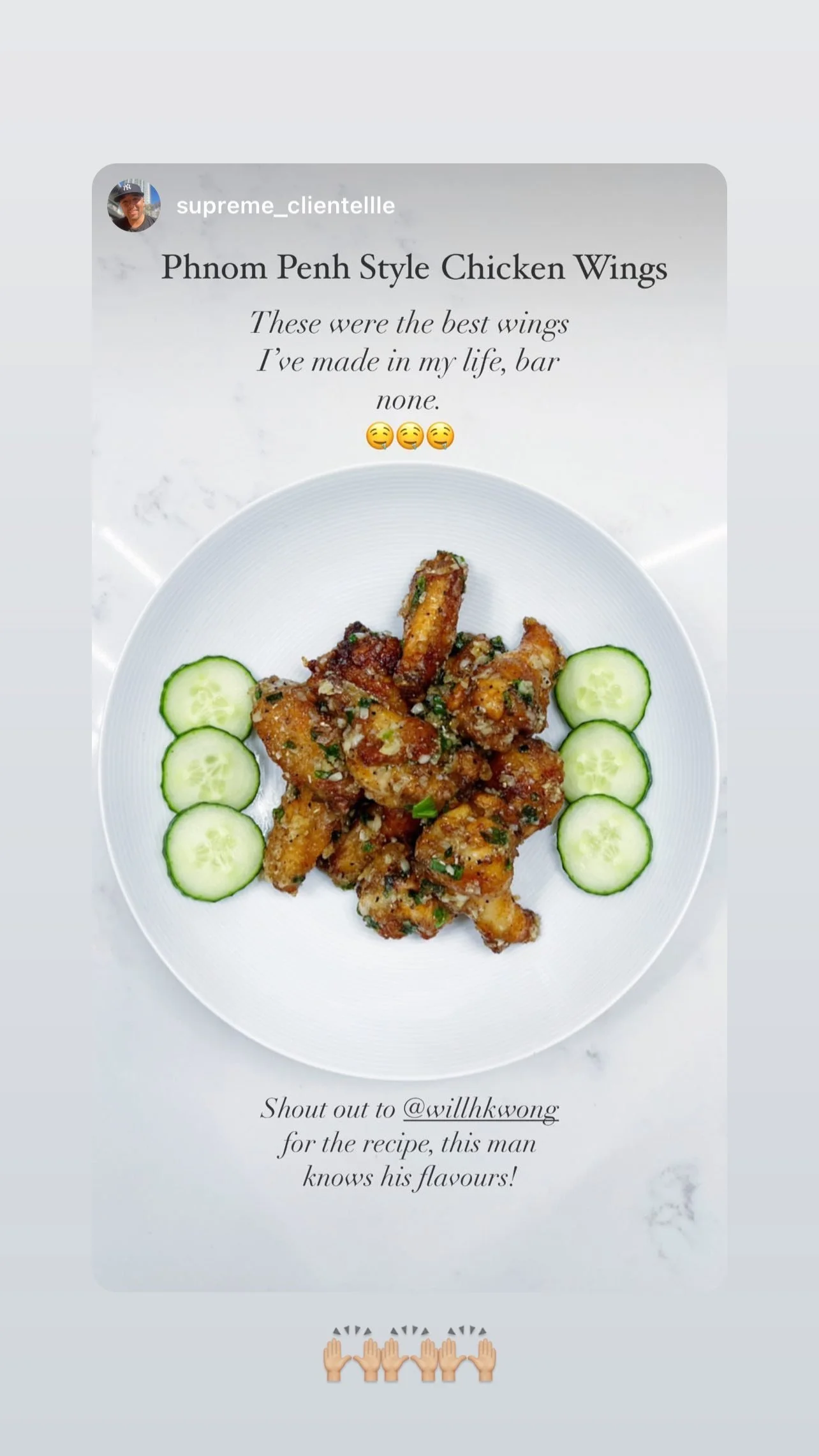 A follower's Phnom Penh wings, shared on Instagram