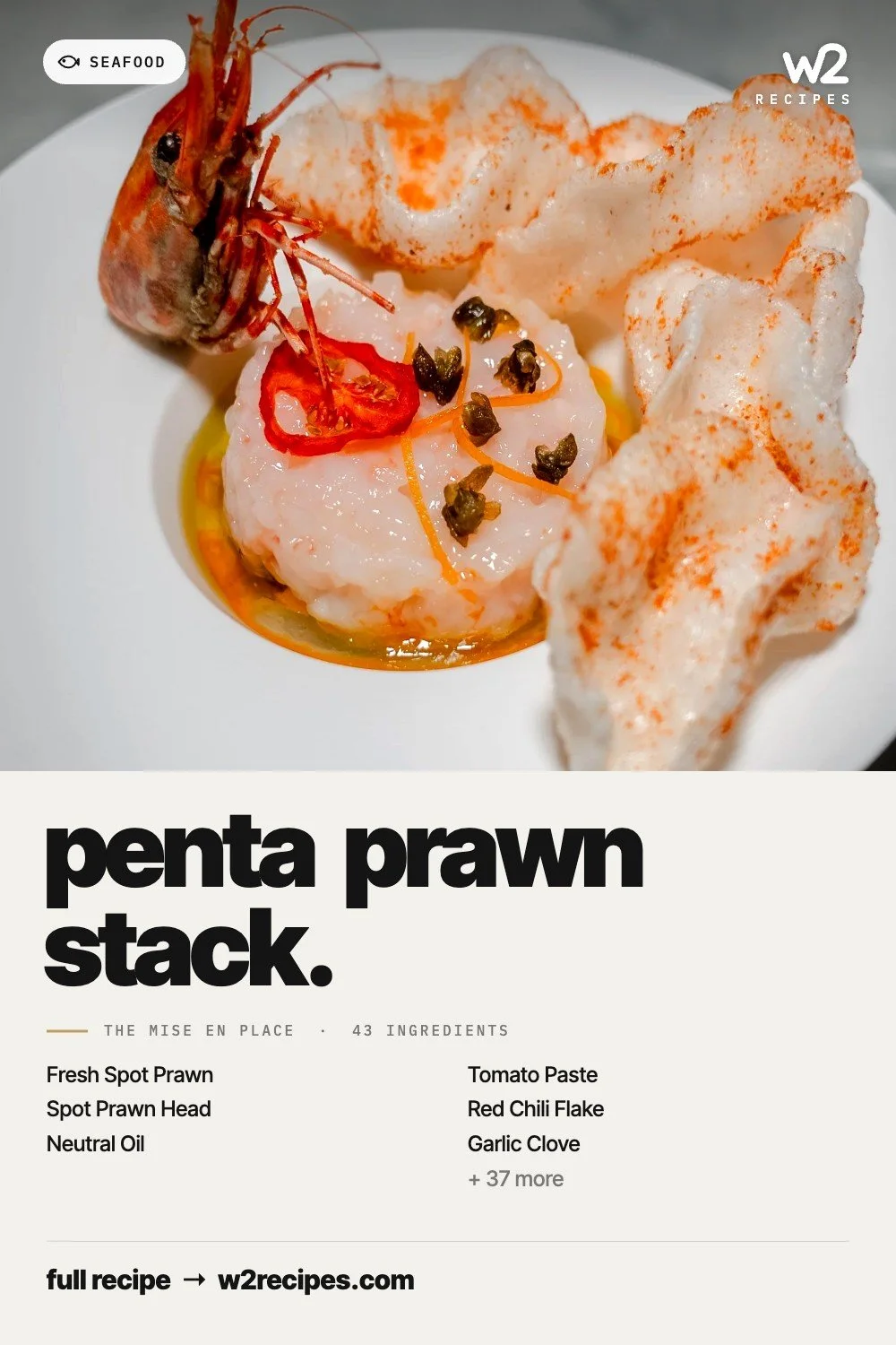 Penta Prawn Stack recipe — Pinterest pin with ingredient list | W2 RECIPES