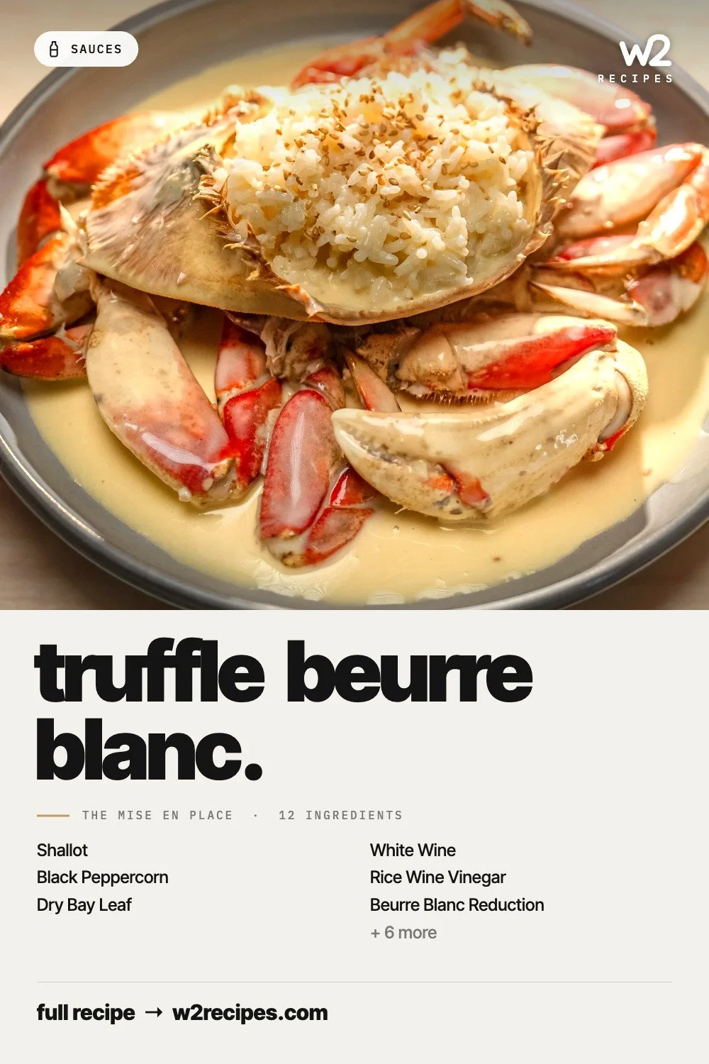 Truffle Beurre Blanc recipe — Pinterest pin with ingredient list | W2 RECIPES