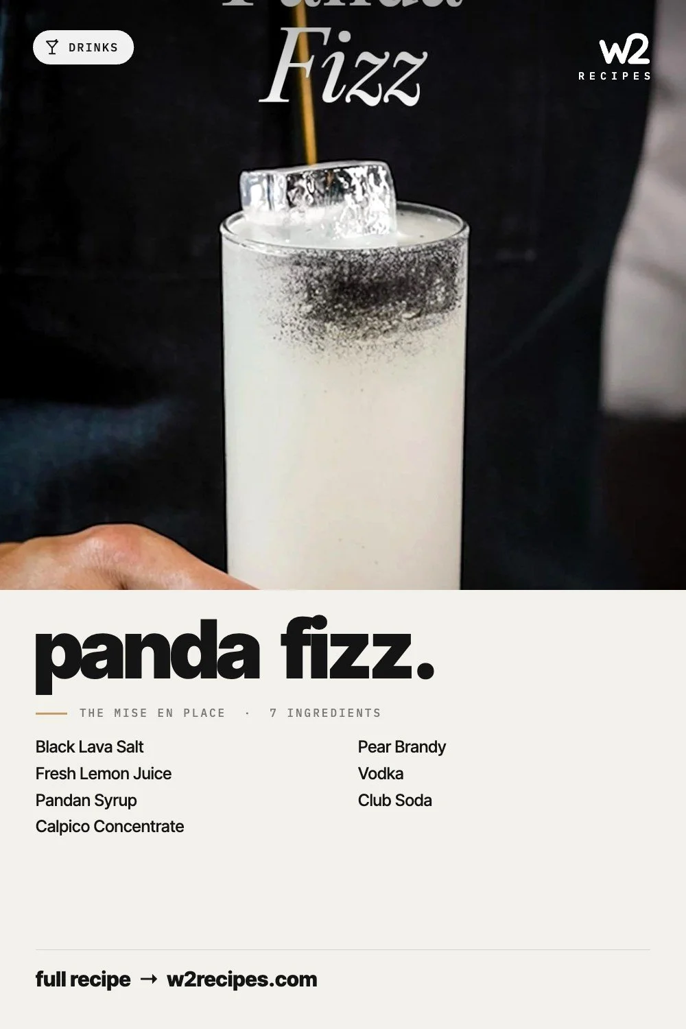 Panda Fizz recipe — Pinterest pin with ingredient list | W2 RECIPES