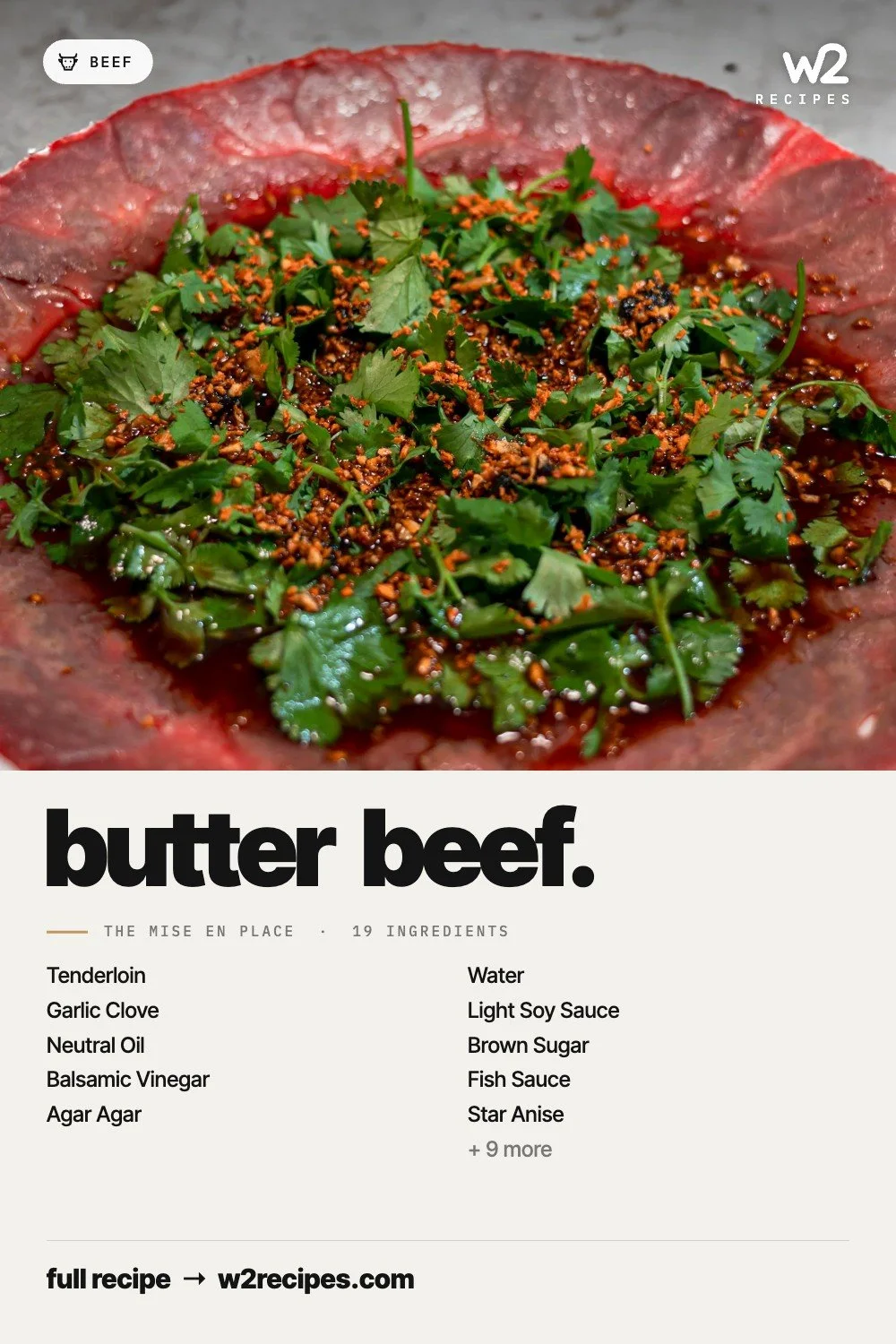 Butter Beef recipe — Pinterest pin with ingredient list | W2 RECIPES