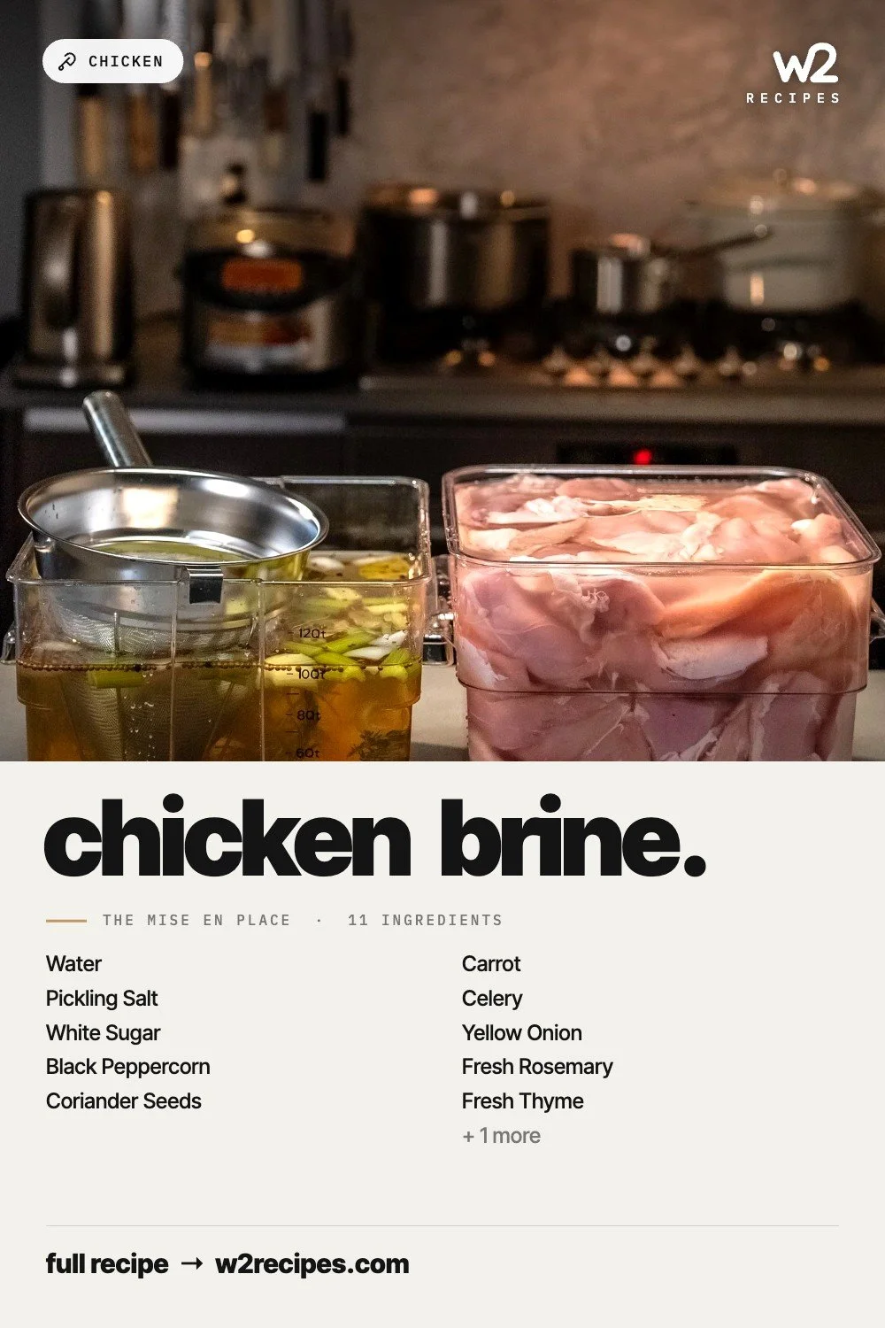 Chicken Brine recipe — Pinterest pin with ingredient list | W2 RECIPES