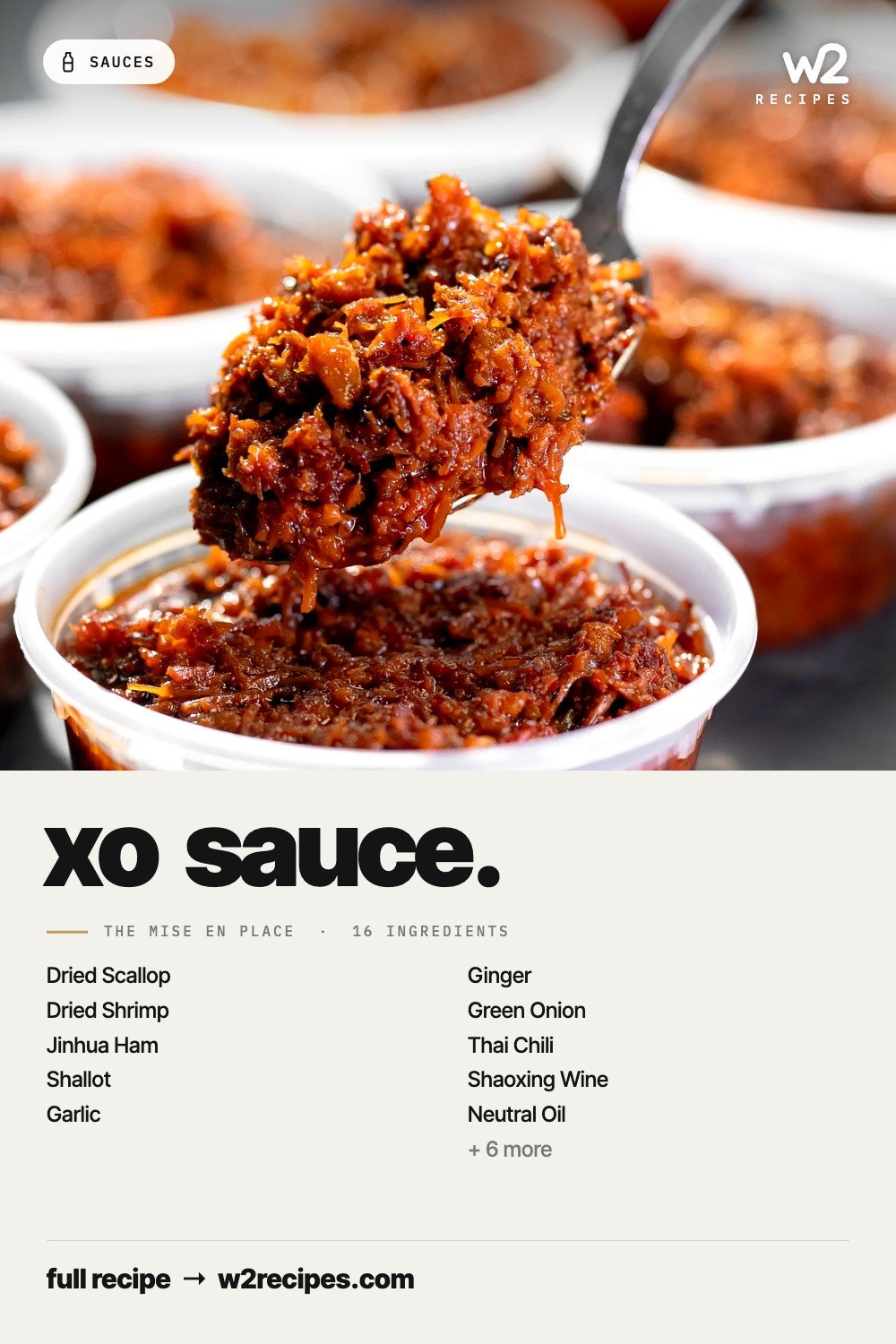 XO Sauce recipe — Pinterest pin with ingredient list | W2 RECIPES