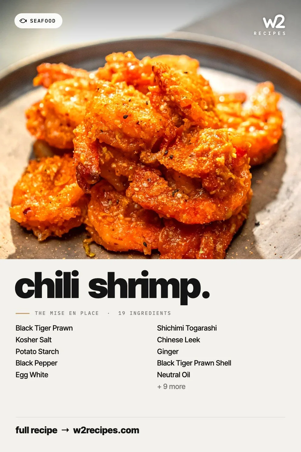 Chili Shrimp recipe — Pinterest pin with ingredient list | W2 RECIPES