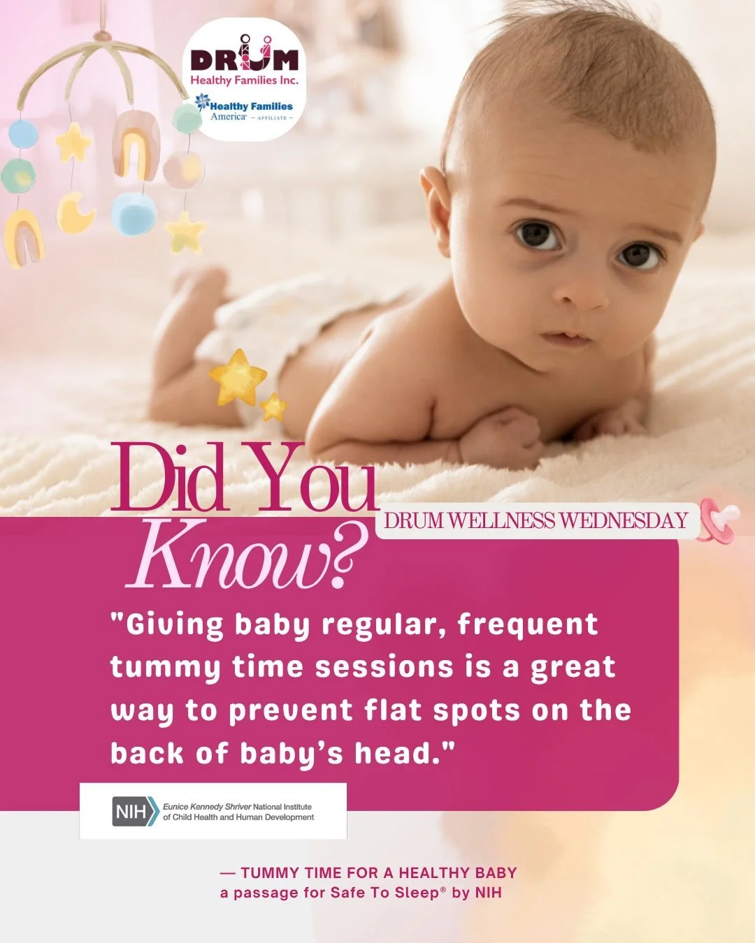 Our DRUM Wellness Wednesday series is back! This week we&rsquo;re talking about tummy time. 👶🏽

Why is tummy time important? 
✨@headstartgov says:

&ldquo;Babies spend a lot of time being carried in arms, strollers, and car seats. To develop strong