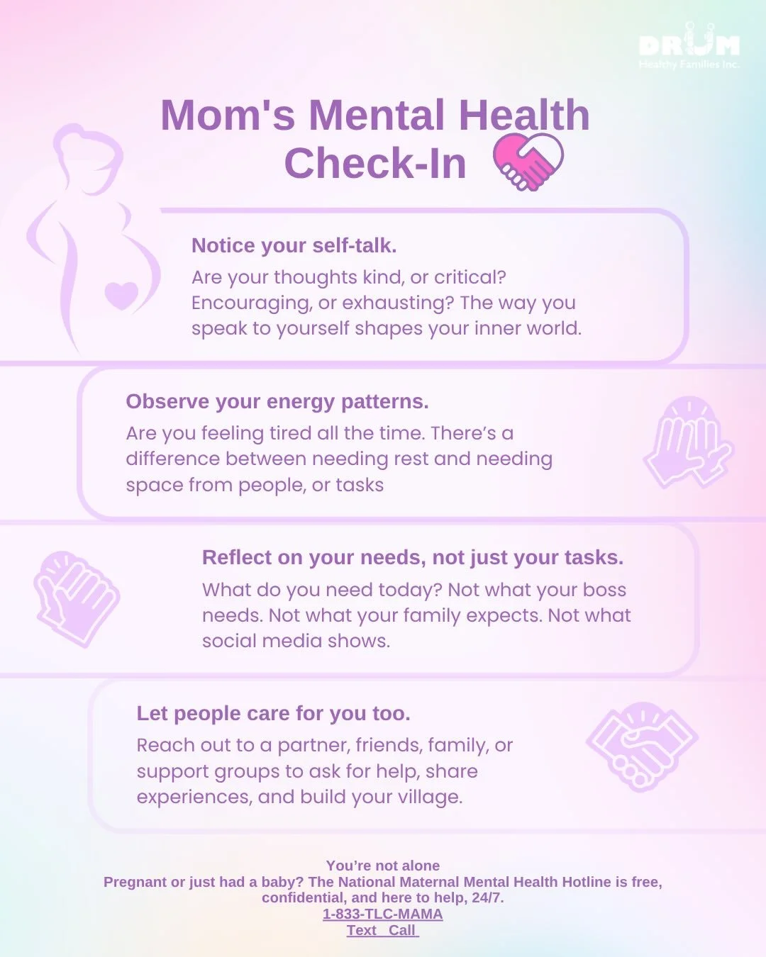 May&rsquo;s #maternalmentalhealth month message is to take care of you.

Did you know new Moms are at risk for mental health disparities due to factors such as; lack of support, rest, and adequate sleep?

If you are in need of support try this resour