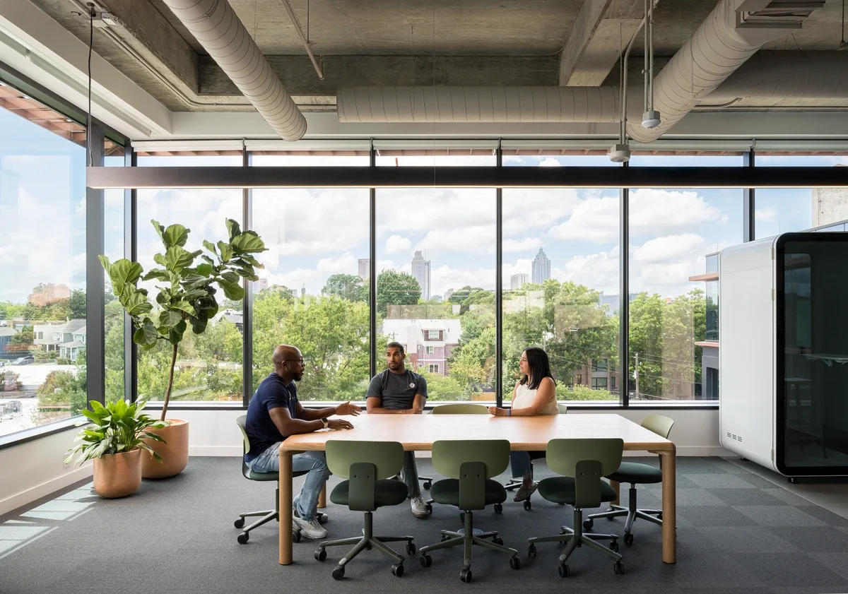 Workspaces inside Rivian's East Coast headquarters