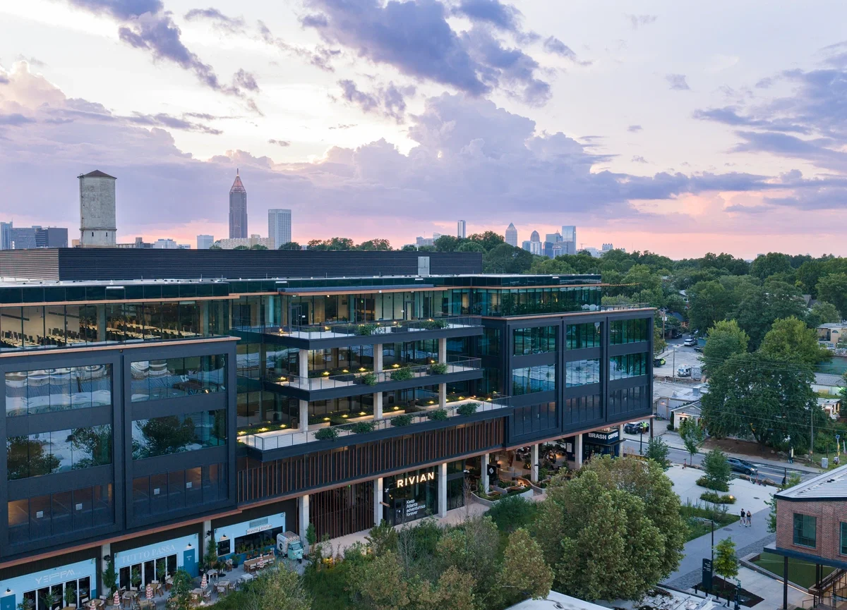 Exterior of Rivian's East Coast headquarters on the Atlanta Beltline