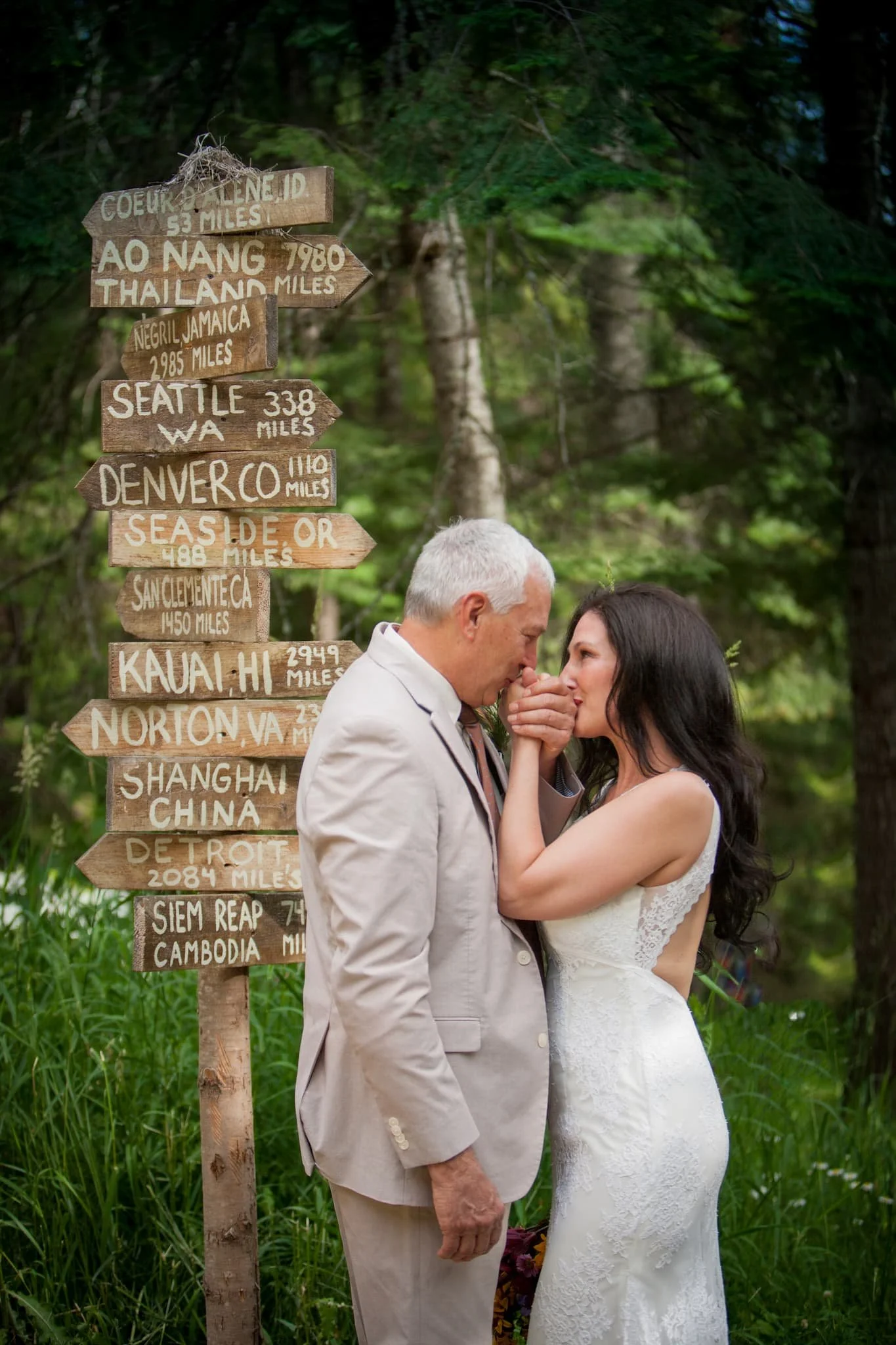 Bride and Groom sharing a moment on one of the many side trails of this repurposed based wedding venue