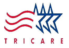 Tricare logo with stylized stars and wavy lines.