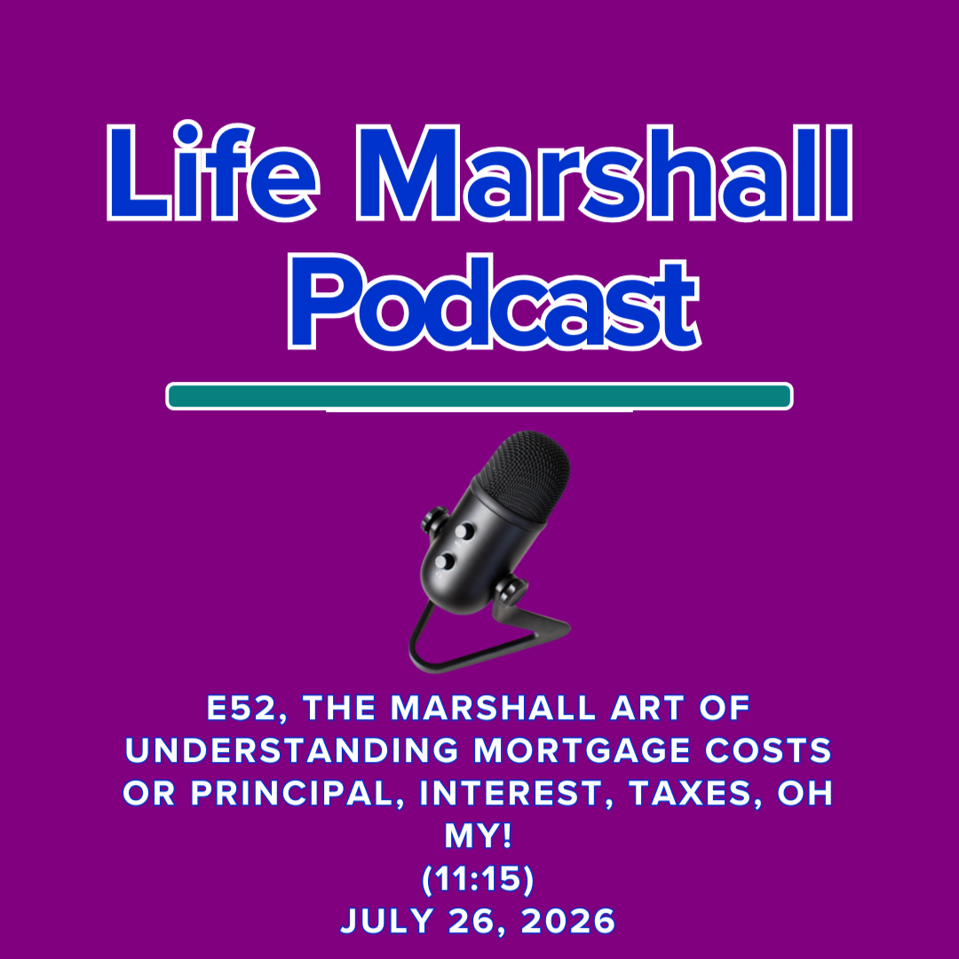 Episode 52, The Marshall Art of understanding mortgage costs OR principal interest, taxes, oh my!