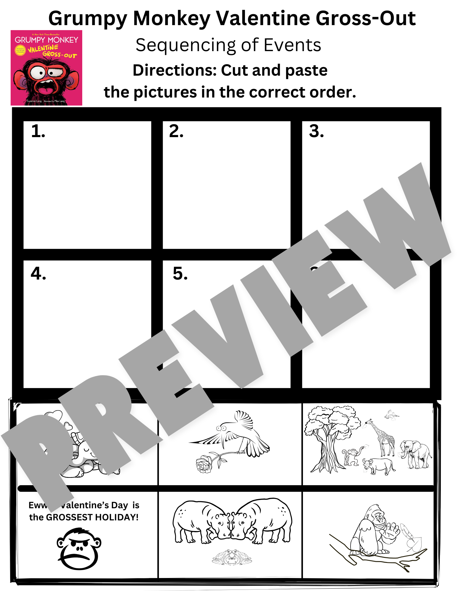 Grumpy Monkey: Valentine Gross-Out: Sequencing of Events Worksheet