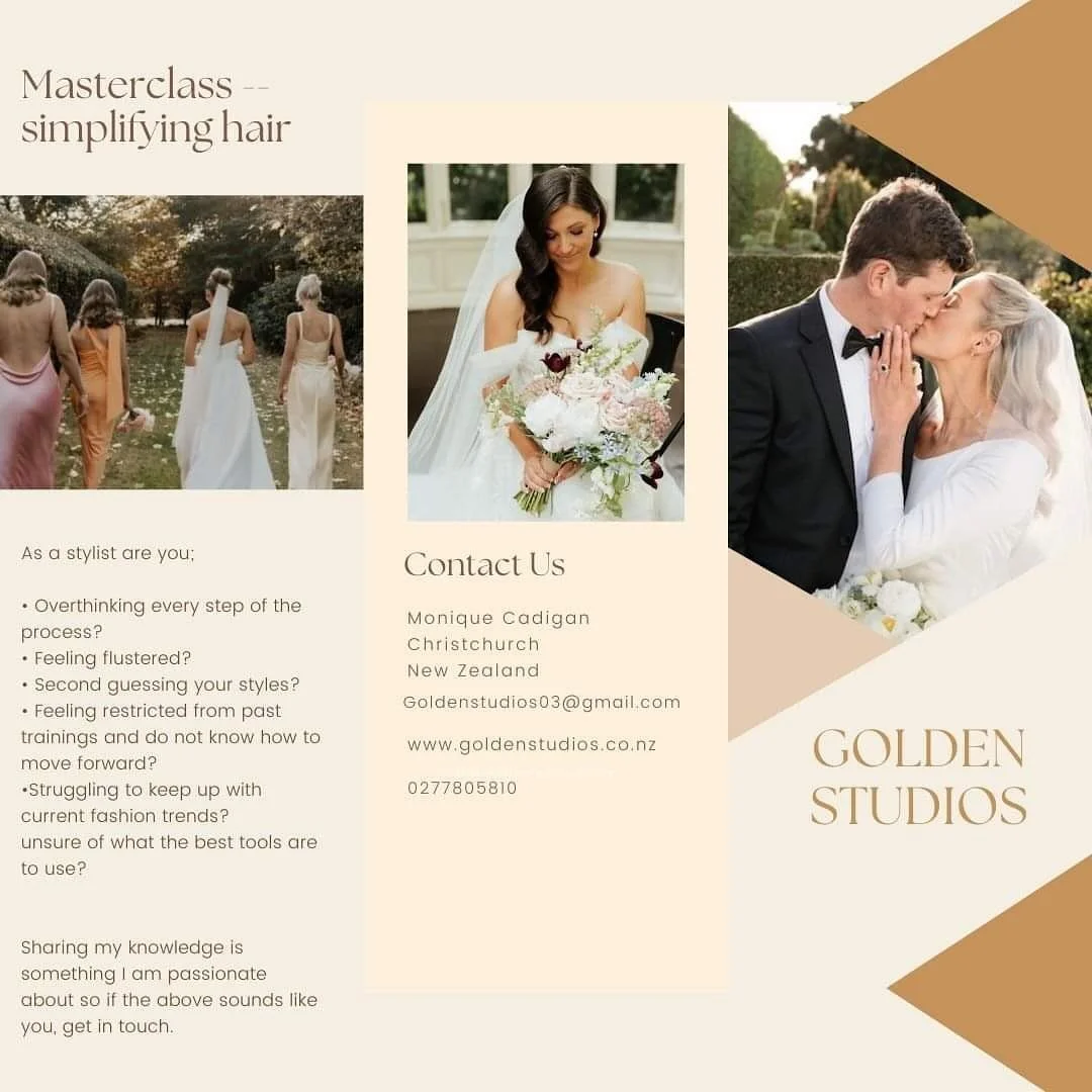 Bookings are open for golden studios training over the winter months. I am all about simplifying and perfecting each bridal style without the stress of overthinking each move you make.
This can be for individual stylists, makeup artists or group in