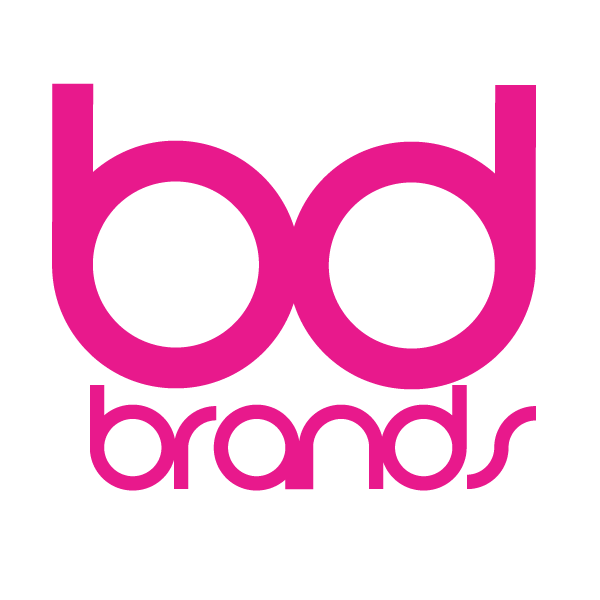 Pink logo with stylized lowercase letters 'bd' and the word 'brands' underneath on a black background.