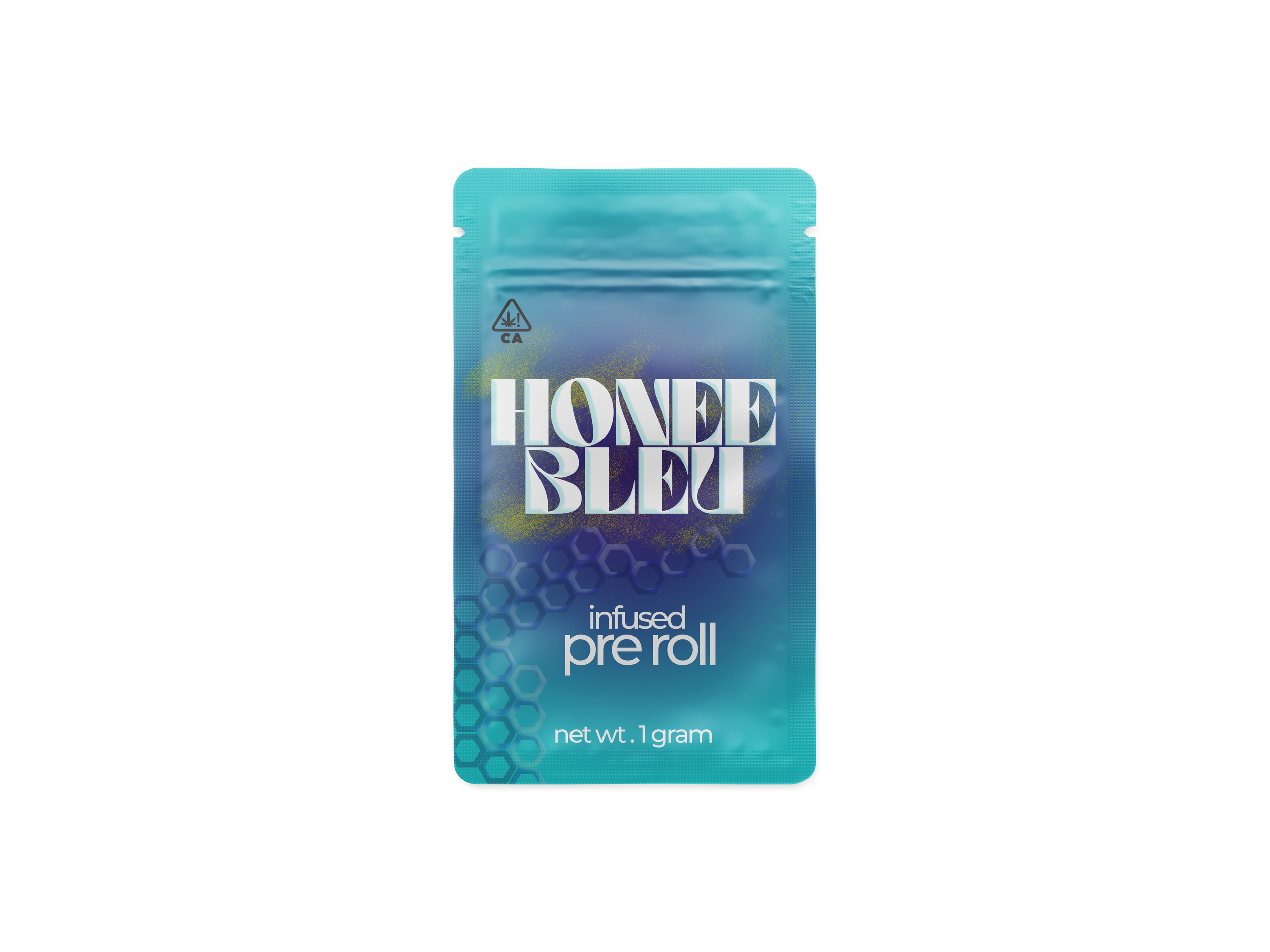 Light blue package labeled 'Hone B Neo' with hexagonal pattern and 'infused pre roll' text.