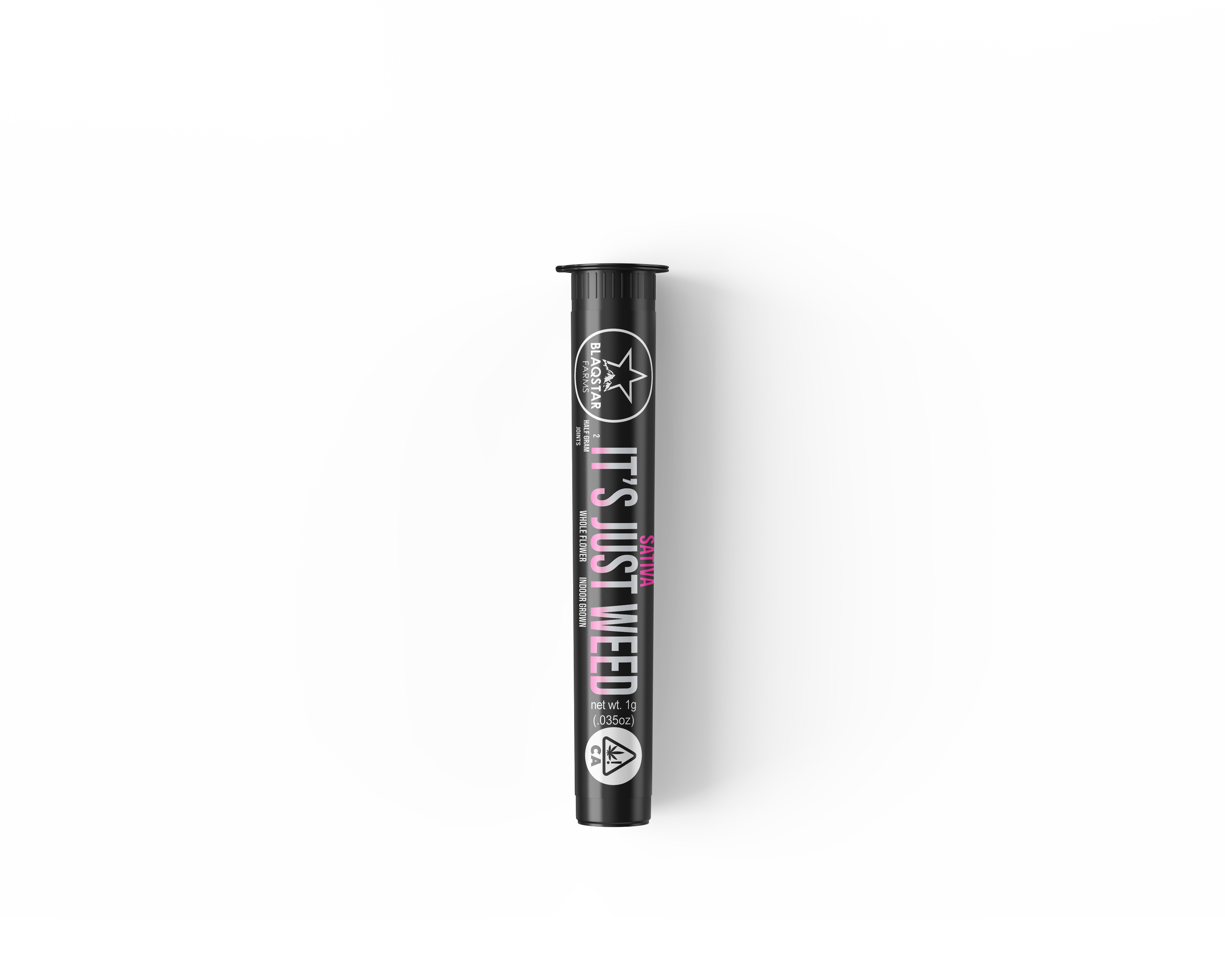 A black lip gloss tube with purple, pink, and white labels, displaying the brand name 'Blackstar' and scientific warning symbols, placed on a white background.