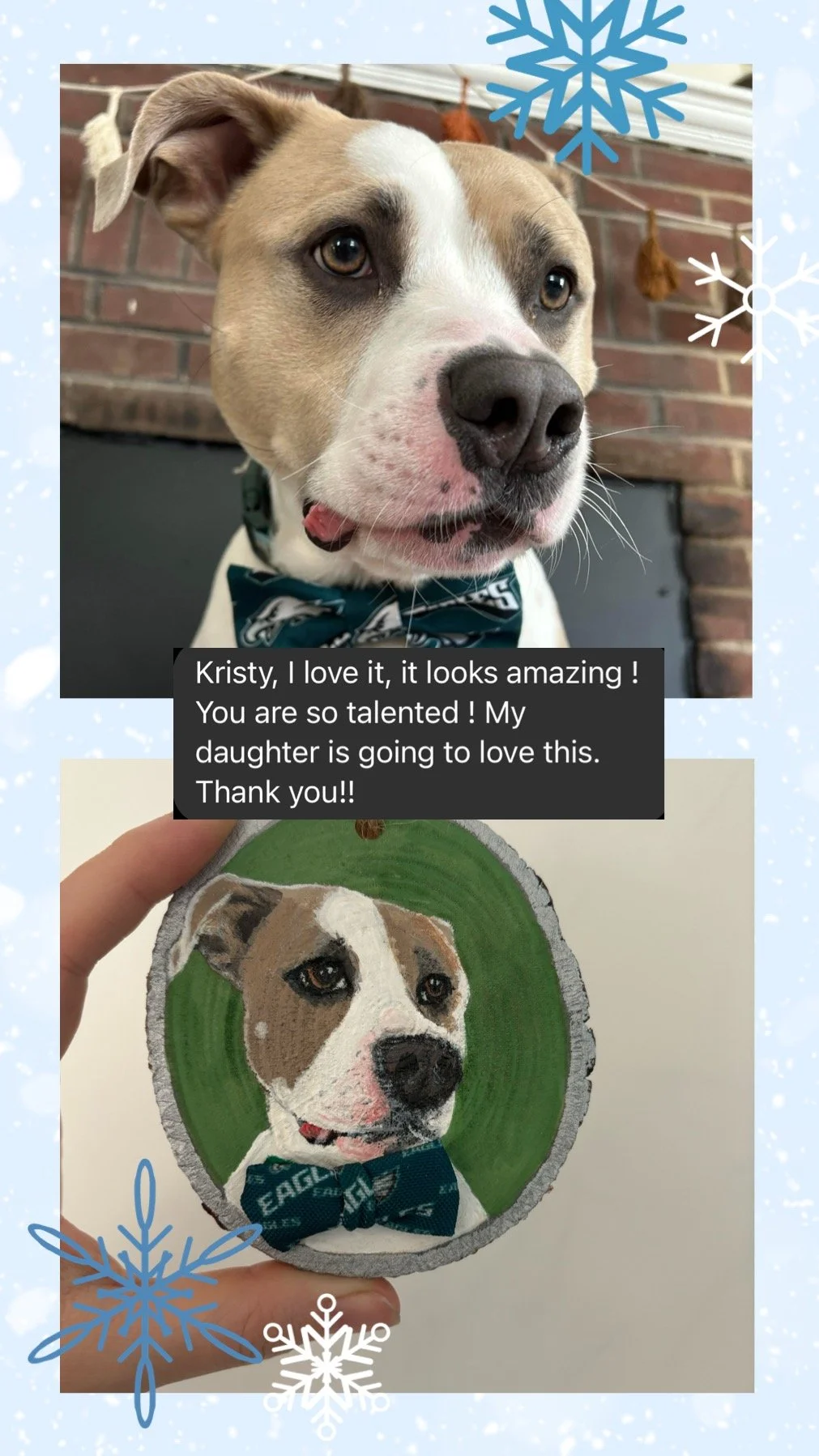 Custom hand-painted ornament with a customized sublimated bow tie because we have to be a little extra sometimes!