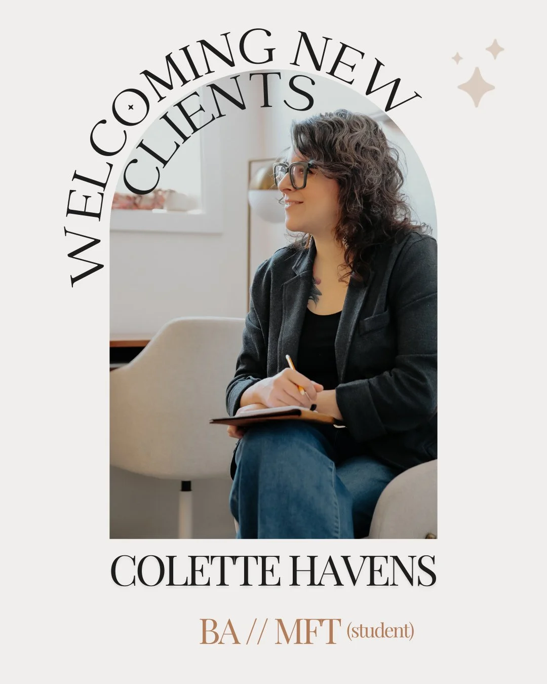 Colette has a beautiful gift for meeting people exactly where they are - whether that's an individual navigating a tough season, a couple finding their footing, or a family healing together.  She works with all ages and brings a warm, grounded approa